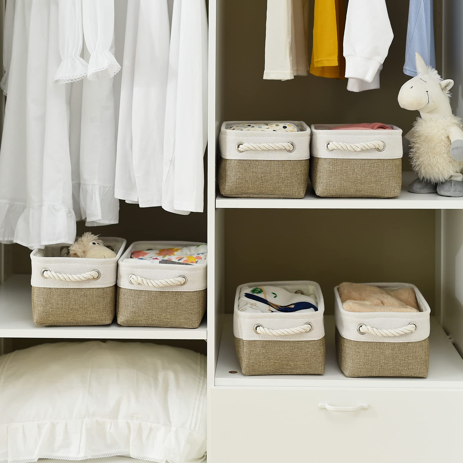 Sacyic Small Storage Baskets For Shelves,Fabric Storage Baskets For Closet,Rectangular Collapsible Baskets For Organizing Clothe