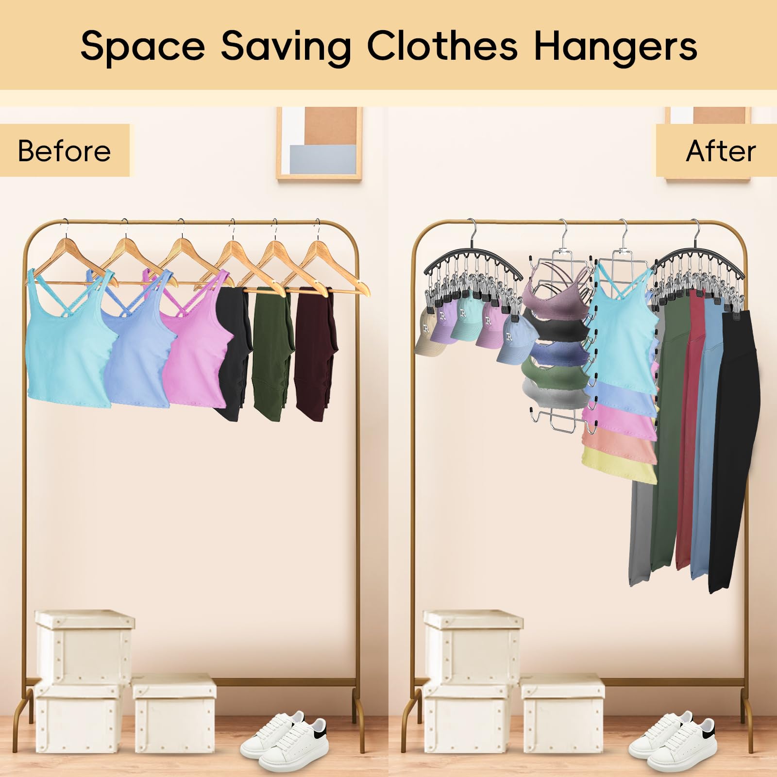 Tomcare 2 Pack Tank Top Hanger Sport Bras Organizer And 2 Pack Leggings Organizers Metal Yoga Pants Hangers With 20 Clips Space