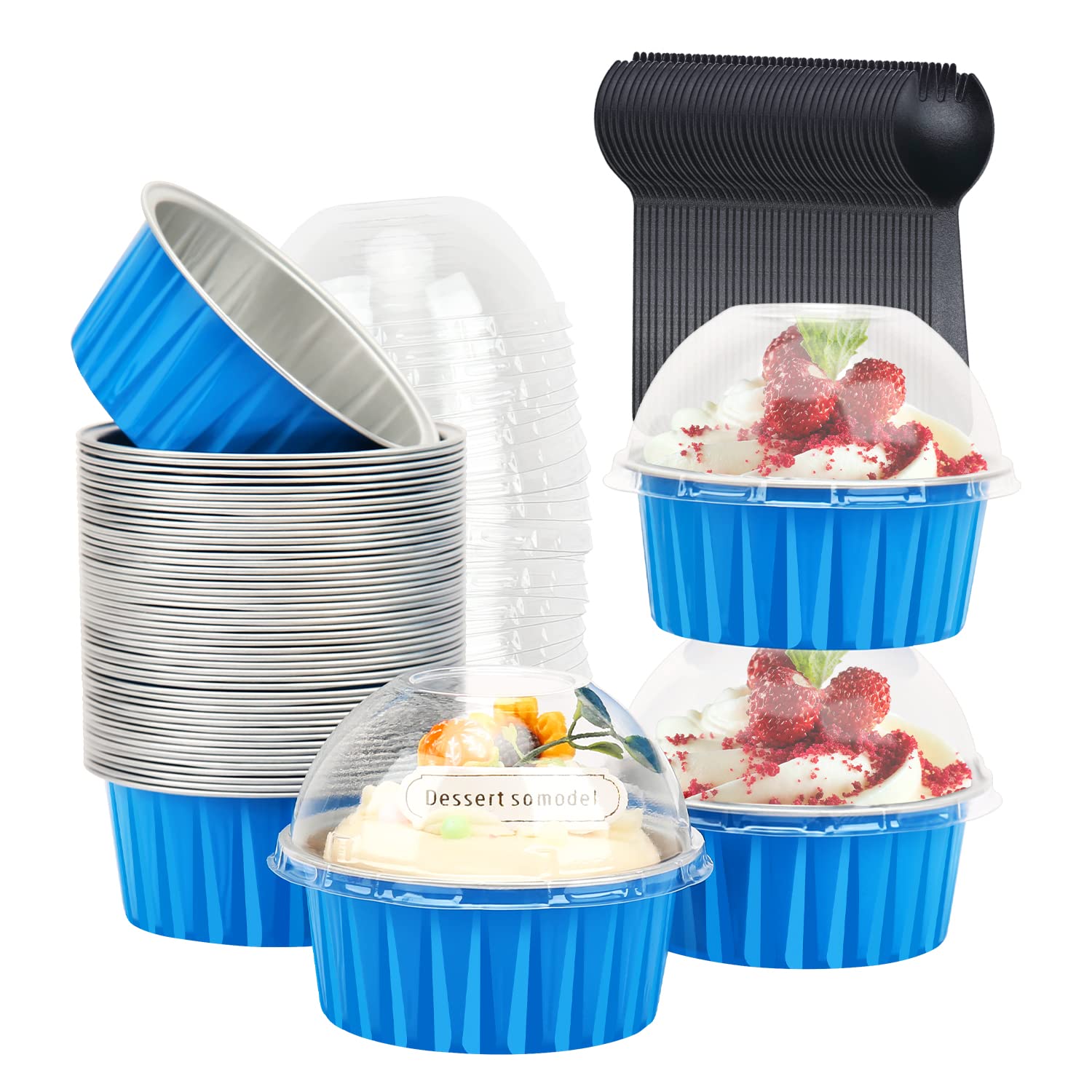 5Oz Muffin Tins With Lids 50 Pack,Free-Air Aluminum Foil Cupcake Liners Baking Pans,Jumbo Muffin Liners Cupcake Pans,Disposable