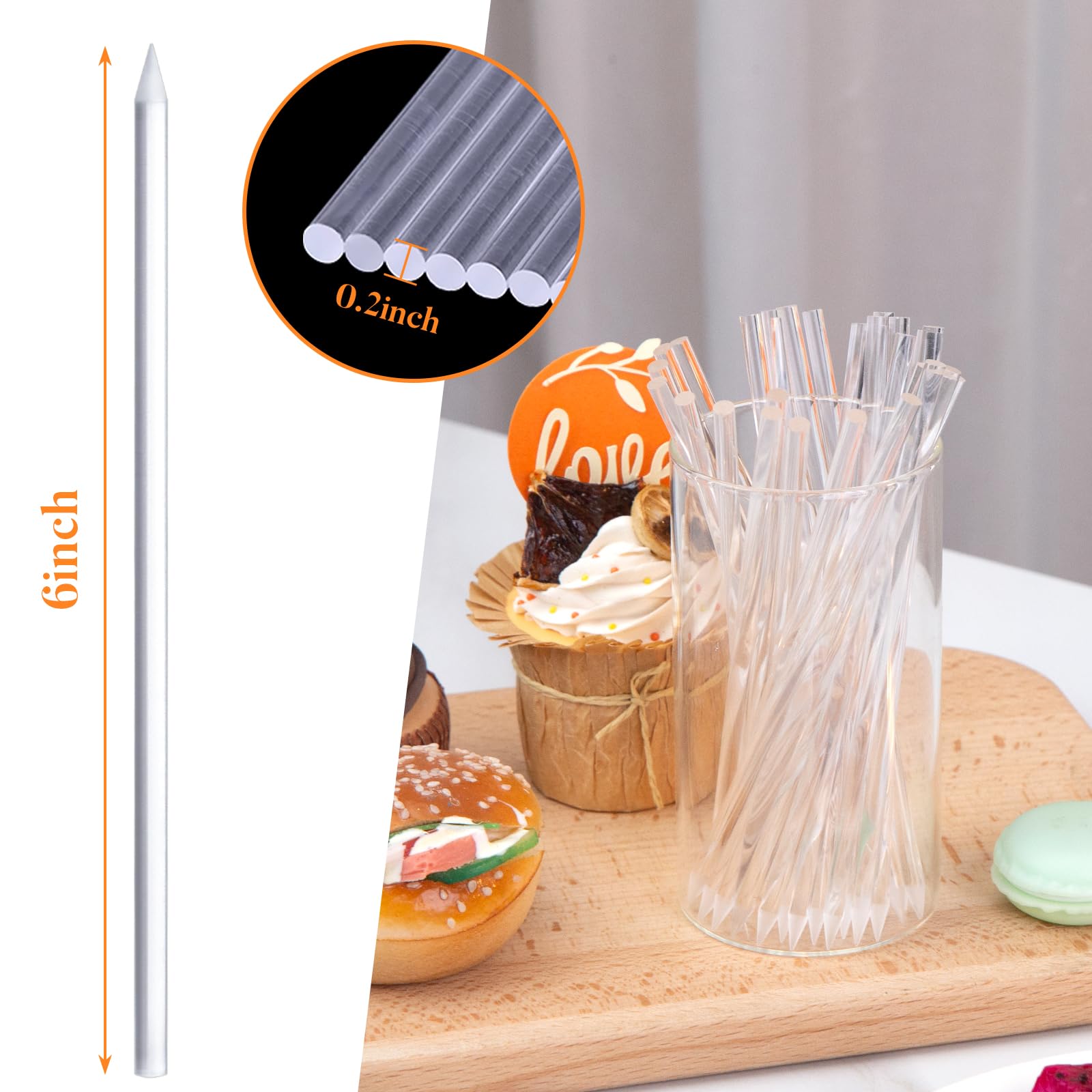 Hansgo 28Pcs Acrylic Candy Apple Sticks, 6 Inch Clear Apple Sticks Clear Pointed Acrylic Rods For Cake Pops Dessert Caramel Appl