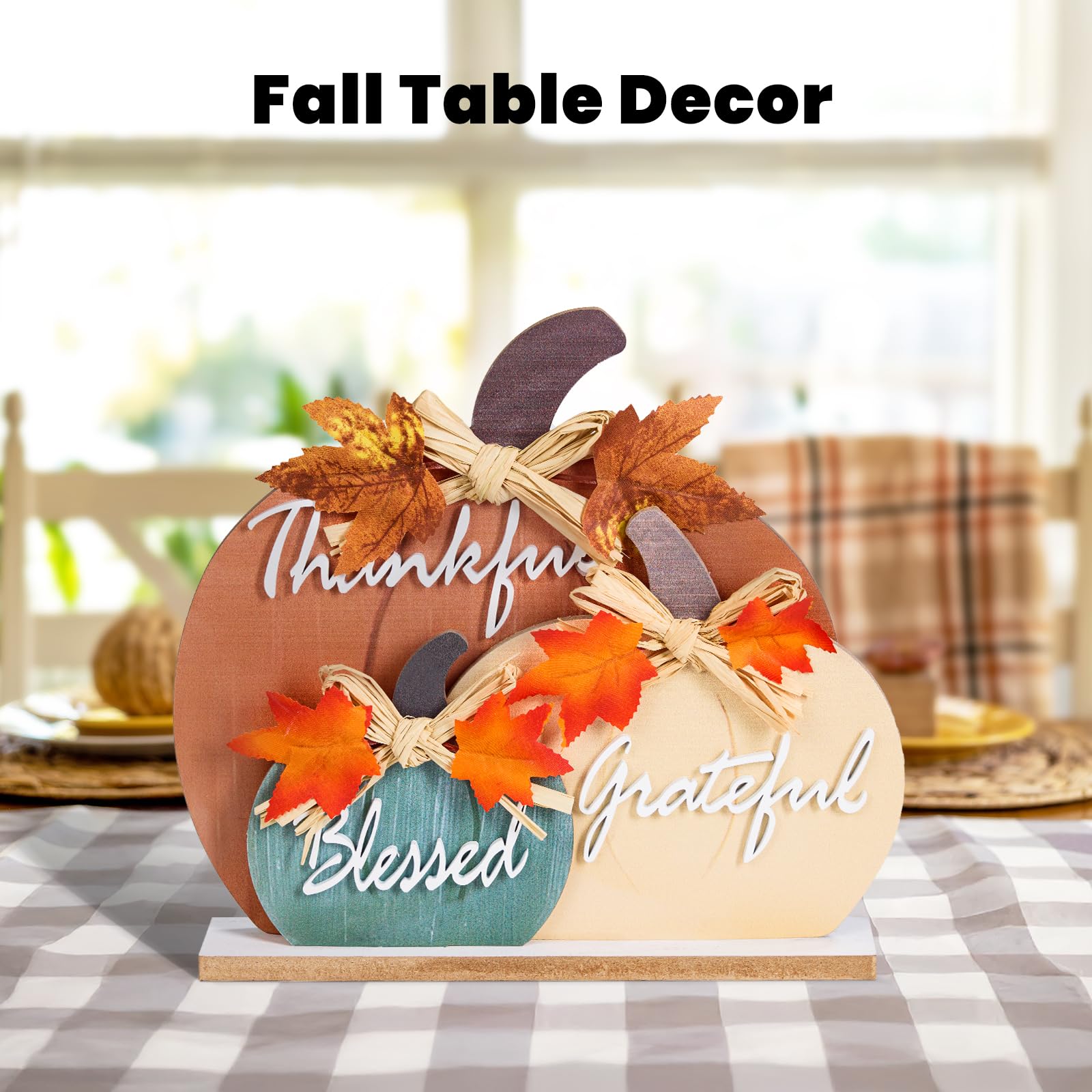 LXDNBGO Fall Pumpkin Decor, Thanksgiving Fall Decorations for Home, Farmhouse Wooden Pumpkin Autumn Decor, Thanksgiving Decorati