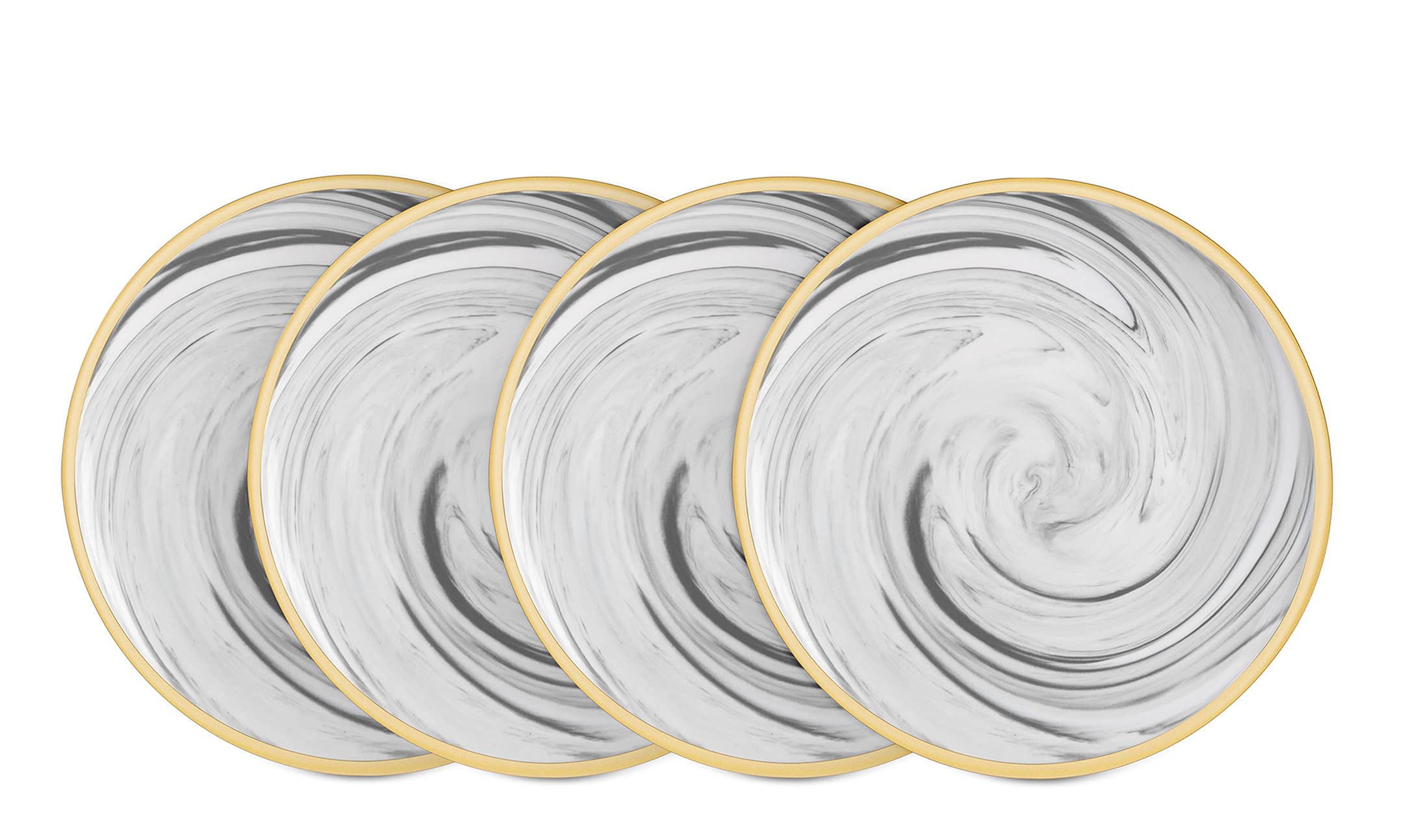 HomeVss, Fine China Artisan Marbled 20pc Dinnerware Set, Grey with Gold Line