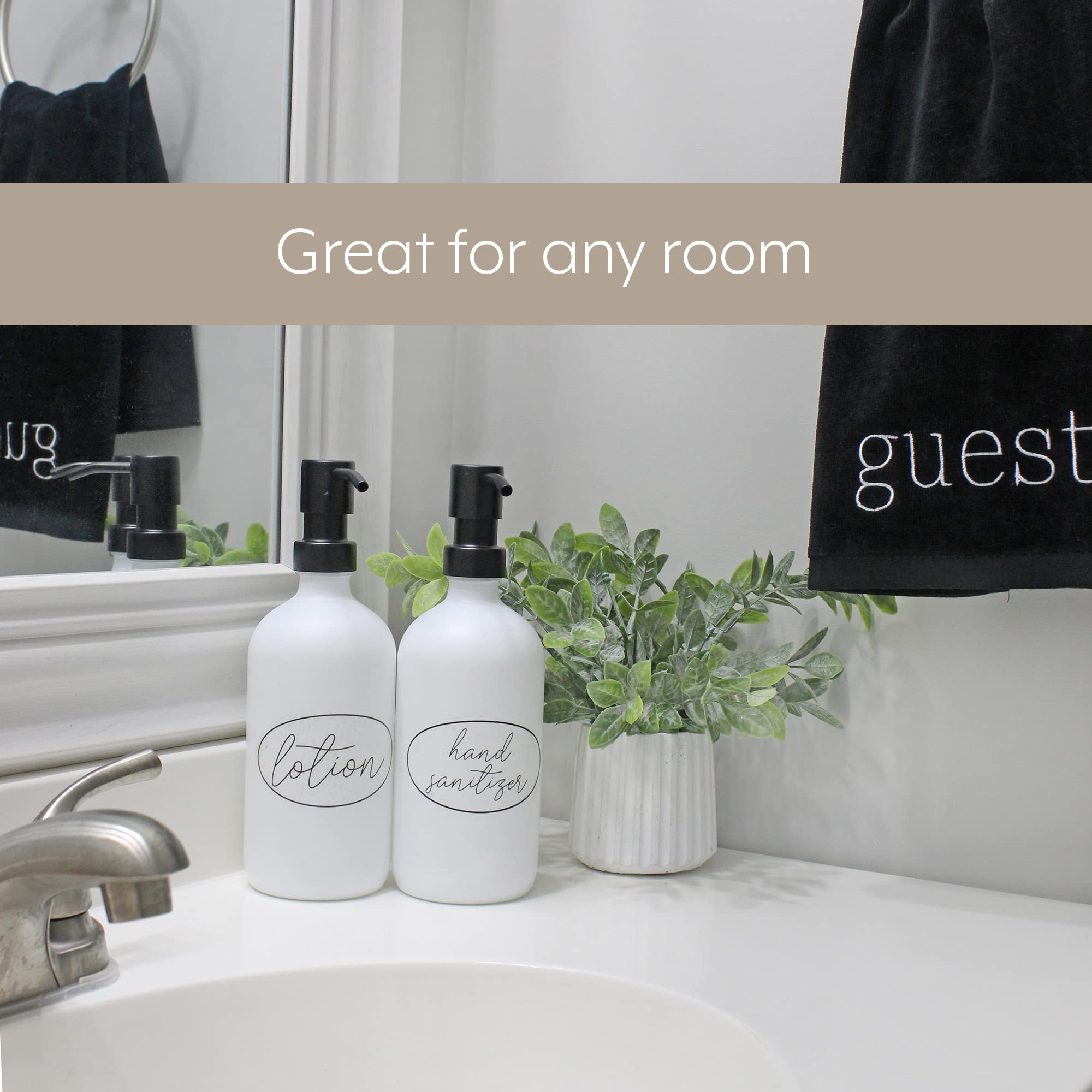 Darware 16Oz Glass Pump Bottles (Set Of 2, White W/Black); Soap Dispenser Pump Bottles With Brushed Metal Pump Tops