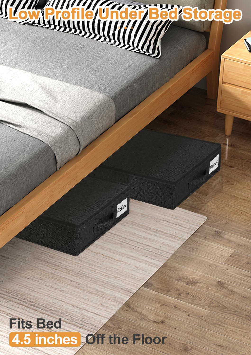 punemi Under Bed Storage Containers, 4.5 Inches Tall Low Profile Underbed Clothes Storage Organizer Bin with Sturdy Side & Botto