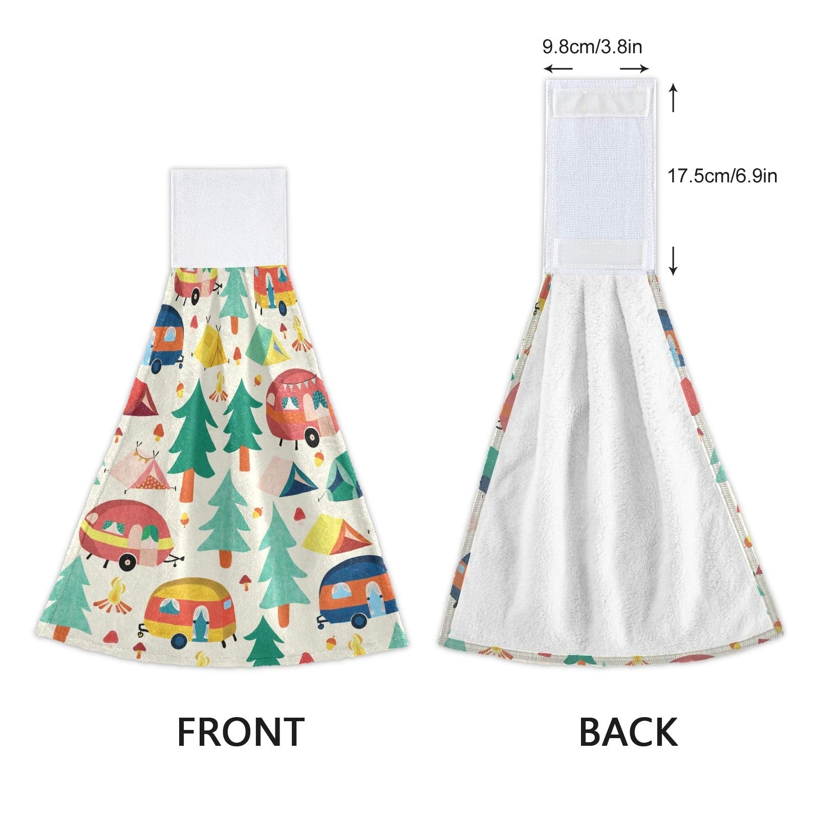 Bolaz Happy Camper Caravan And Tents In Forest Hanging Kitchen Towel Hand Towel 2 Pcs Absorbent Hanging Tie Towels For Bathroom