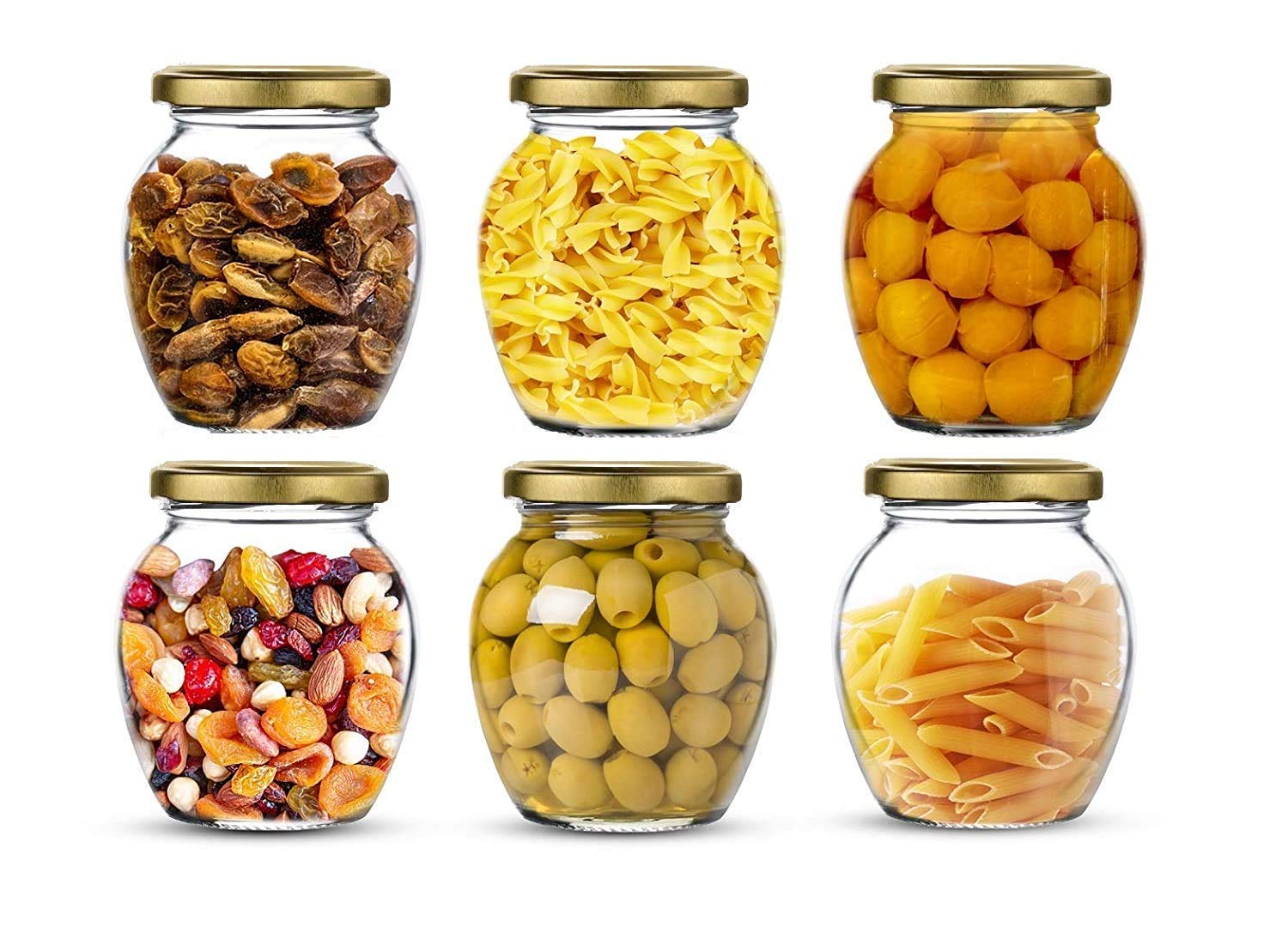 Happy Born Glass Jar With Air Tight Gold Lid For Kitchen Storage  Dry Masala, Honey, Spice Container, Visible 350 Ml, Pack Of 6