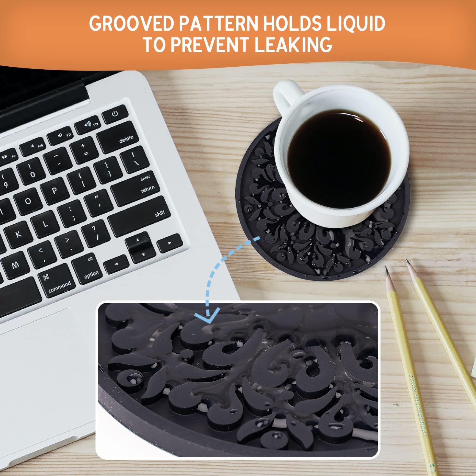 8 Pcs Boho Coasters For Drinks, Silicone Coasters With Holder, Boho Style Grooved Pattern, Tabletop Protection Coasters For Outd