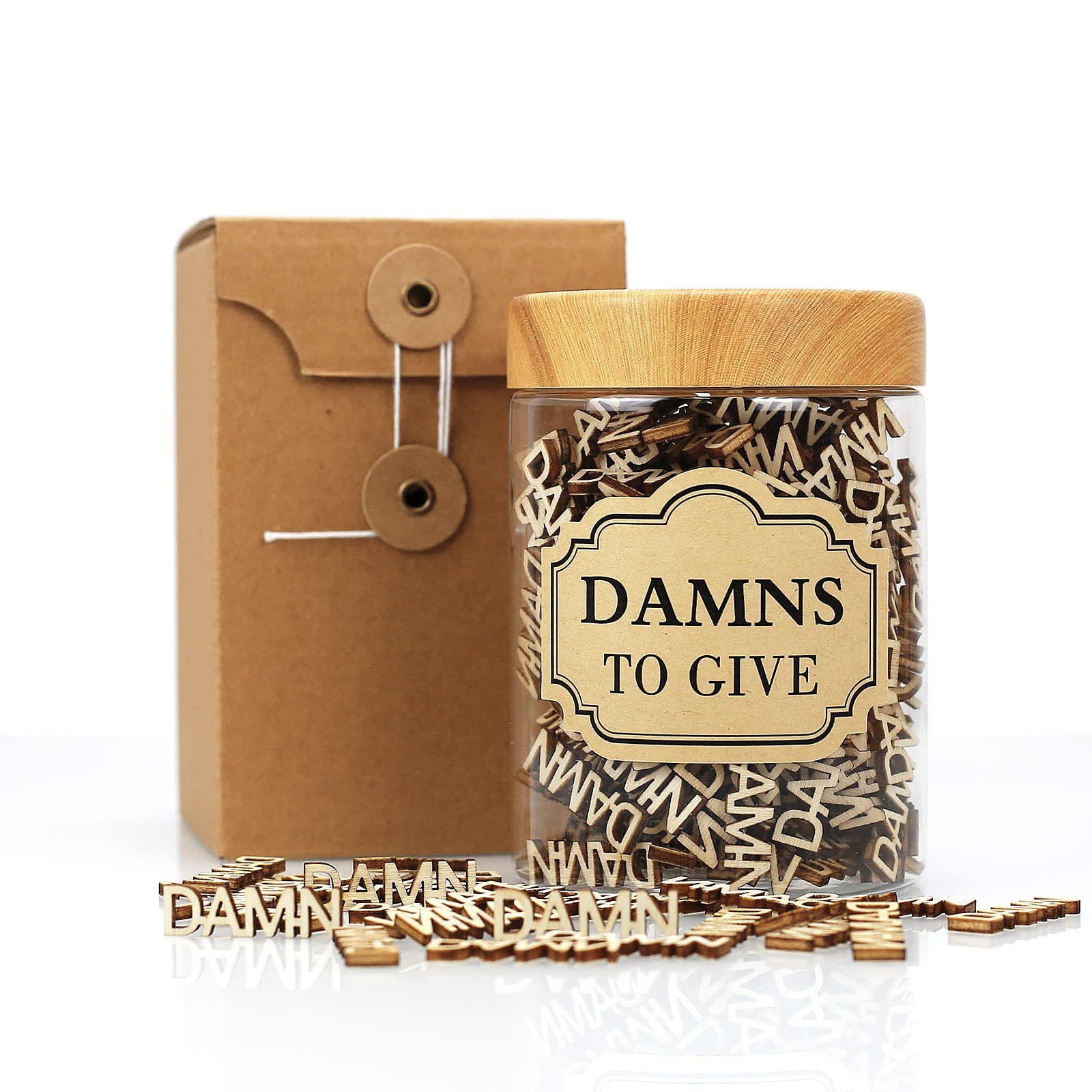 Jar of Damns - 200 PCS Damn Wooden Cutout Letter Piece - Gift Jar for Valentines Day - Bad Mood Vent - Change jar - Birthday/An