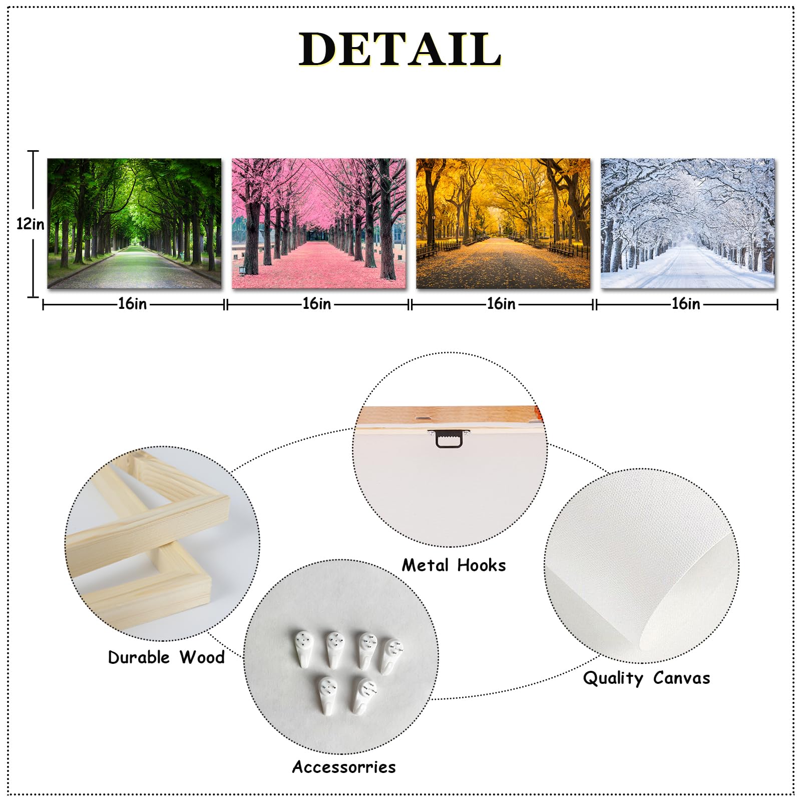 Ilooklike 4 Panels Colorful Trees Canvas Wall Art Four Season Picture Prints Spring Summer Fall Winter Nature Scenery Mural Pain