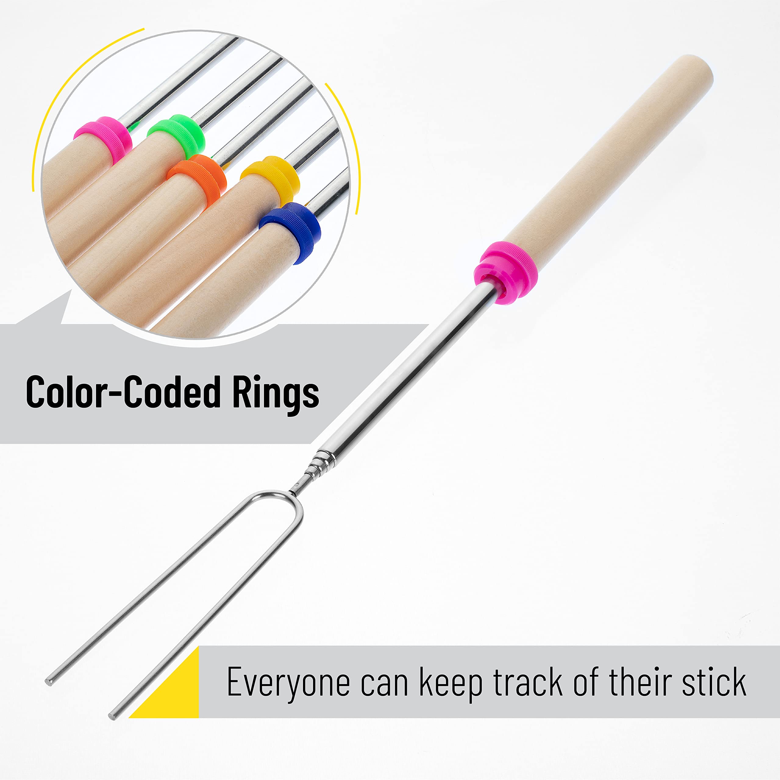 UNCO- Marshmallow Roasting Sticks  5 Pack  32  Extendable Stainless Steel Campfire Smores Sticks  Hot Dog Sticks for Campfire  Roasting Sticks for Fire Pit  Smores Skewers