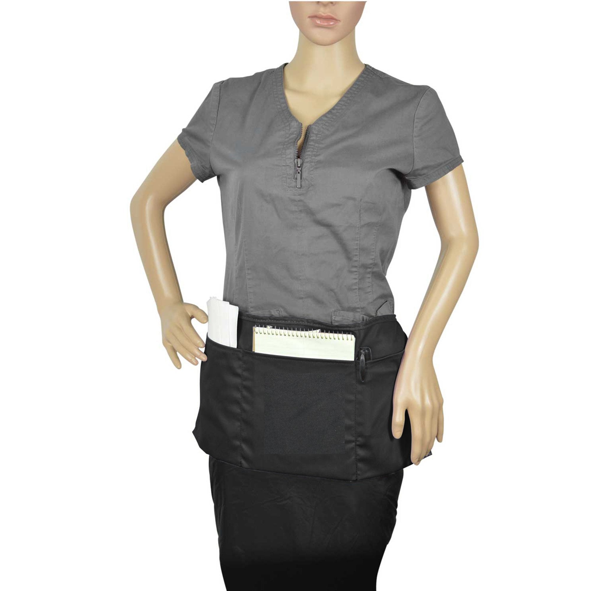 Dalix Waist Aprons Commercial Restaurant Home Bib Spun Poly Cotton Kitchen (3 Pockets) In Black