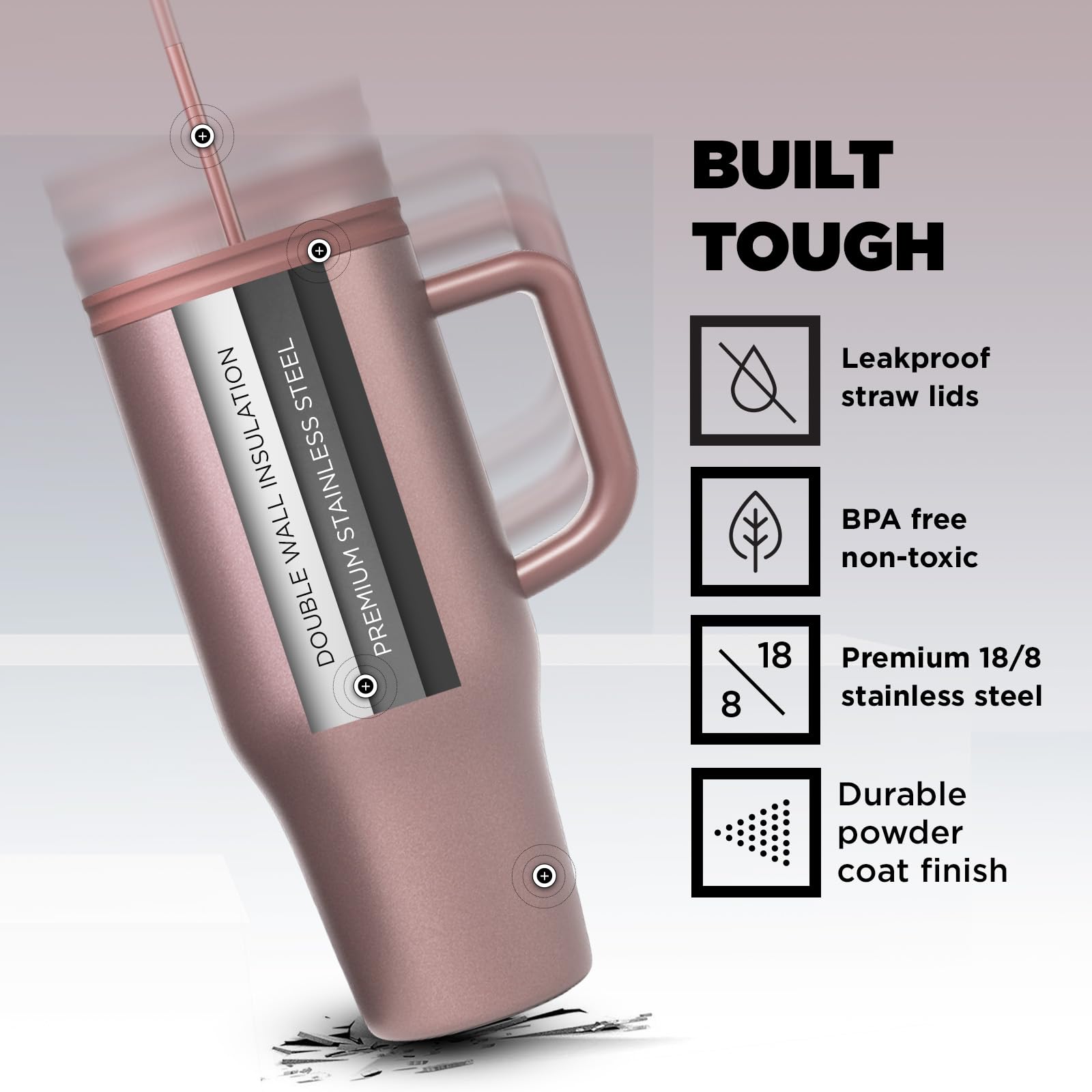 Iron Flask Co-Pilot Insulated Mug W/Straw & Flip Cap Lids - Cup Holder Bottle For Hot, Cold Drink - Leak-Proof - Water, Coffee P