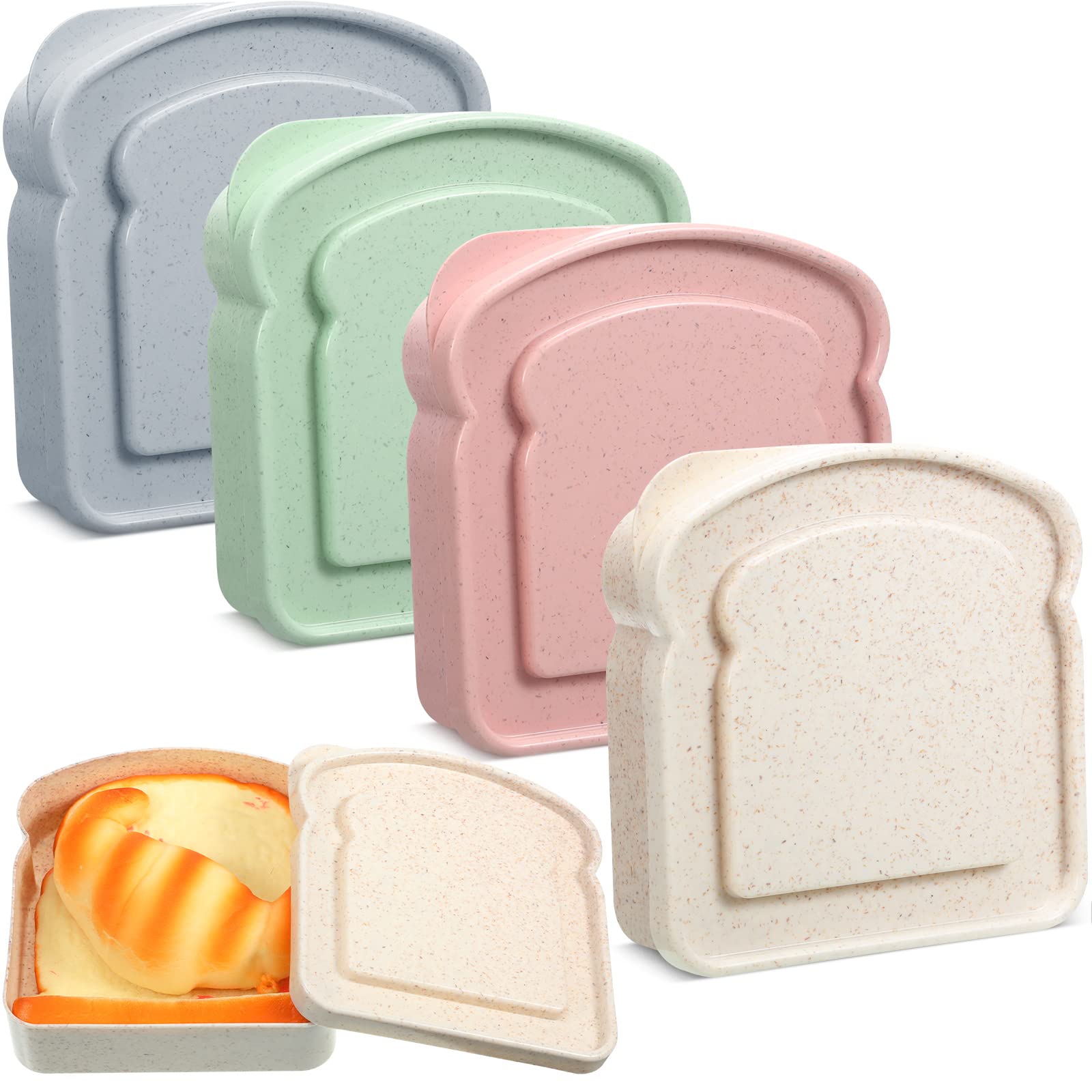Meanplan 4 Pcs Sandwich Containers Sandwich Box Food Storage Toast Shape Holder Plastic Bread Sandwich Keeper Prep Microwave Dis