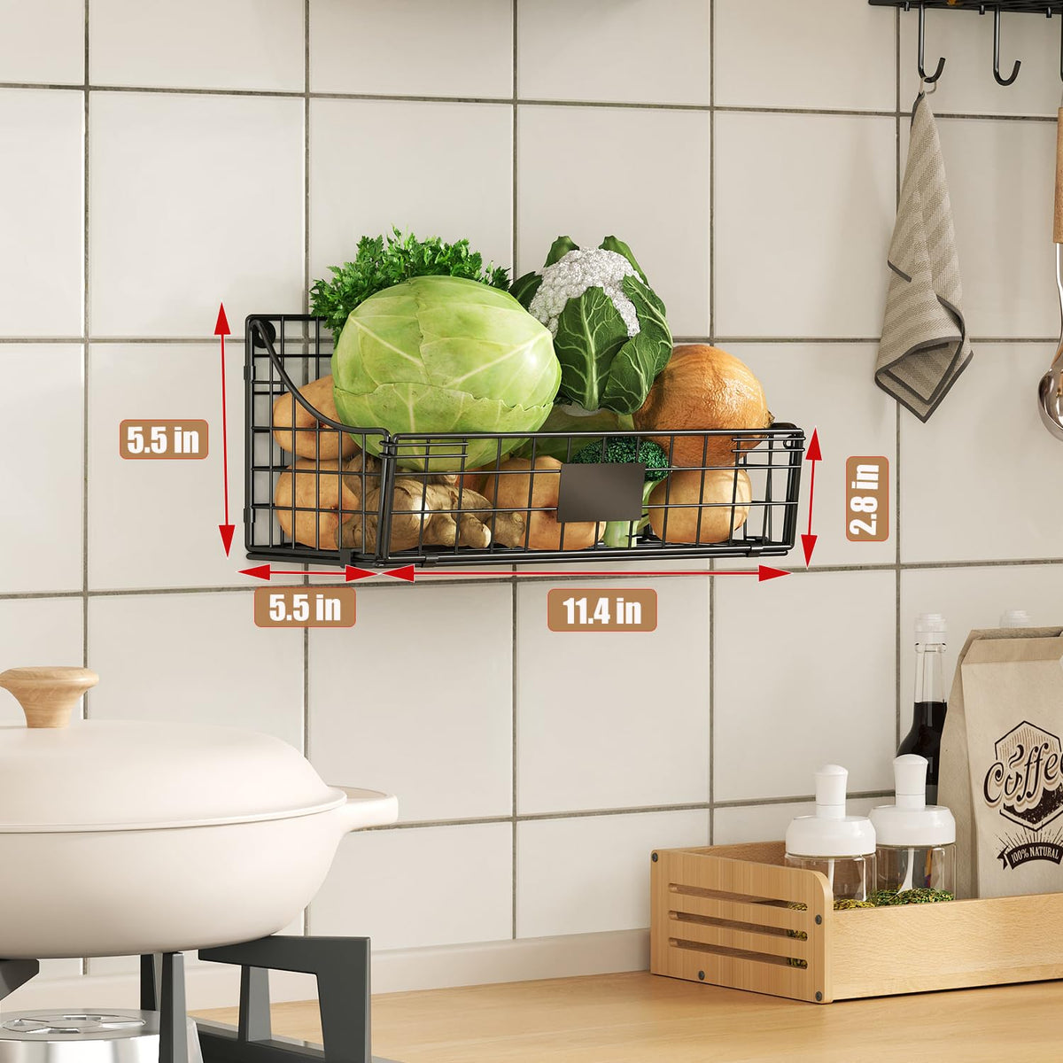 4 Pack Hanging Wall Basket For Organizing, Large Wire Basket For Stora ...