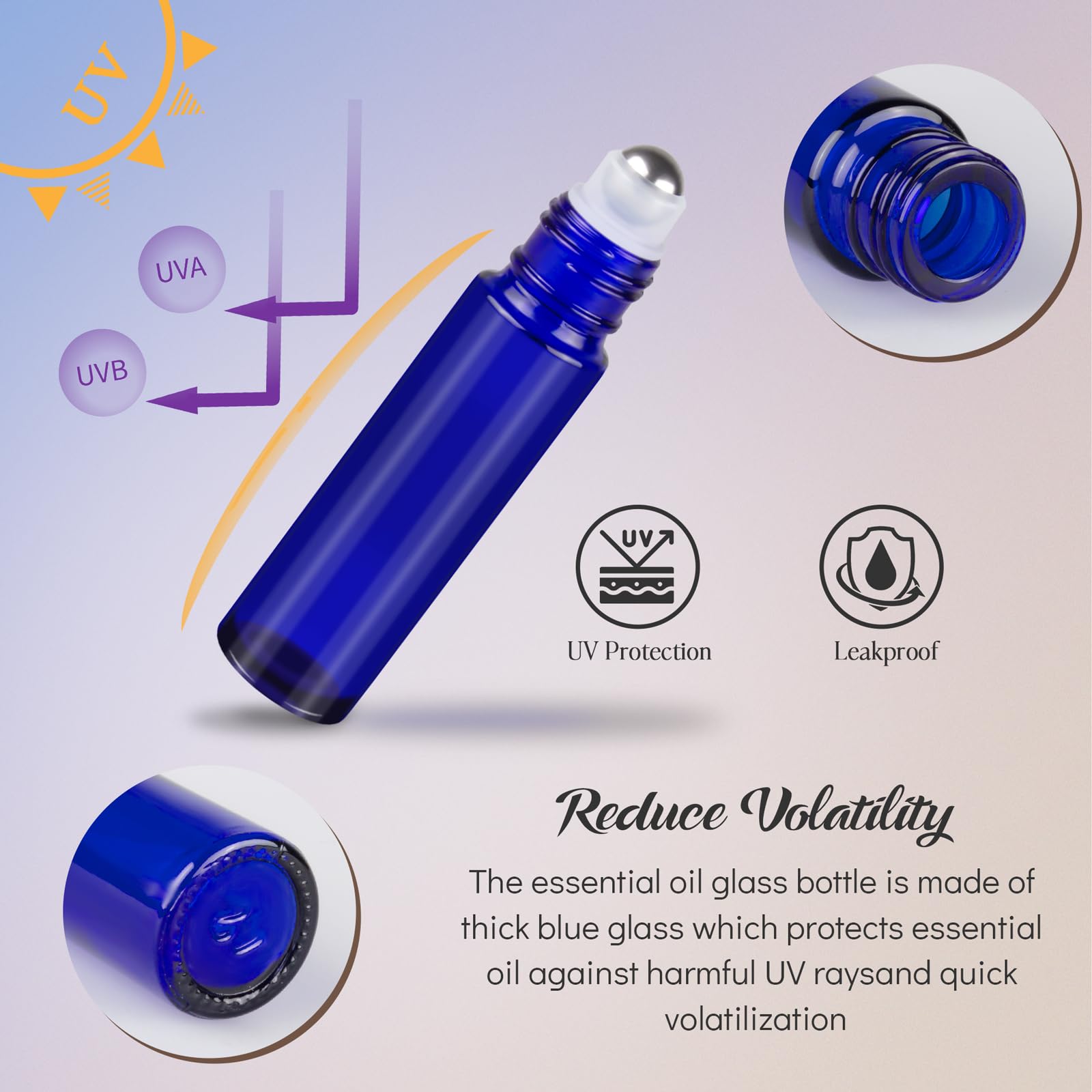 Zejia 10Ml Roller Bottles For Essential Oils, 6 Pack Roll On Bottles, Cobalt Blue Thick Glass Roller Bottles For Oils, With Stai