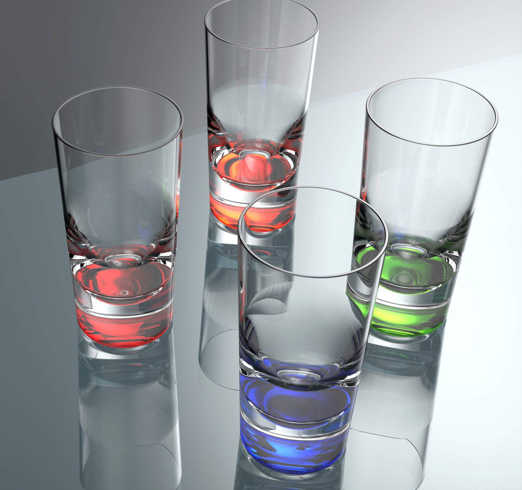 Qg 12Oz Clear Acrylic Plastic Teardrop Drinking Glass With Heavy Colored Base Tumbler Set Of 4