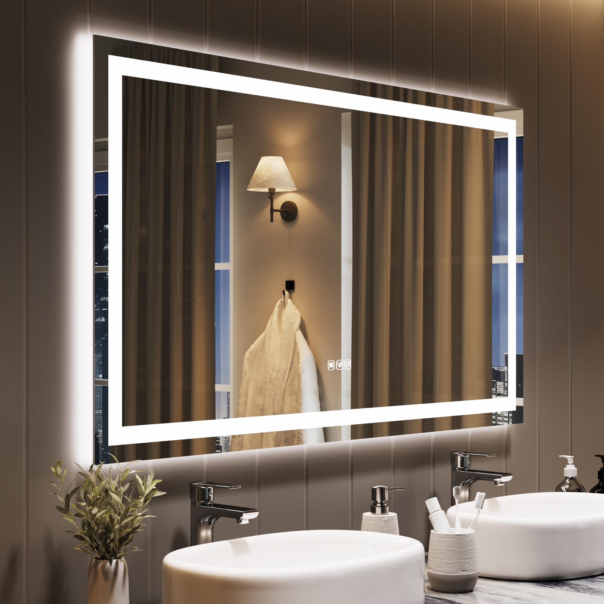 GarveeHome 45x30 LED Bathroom Mirror with Lights, Dimmable, Anti-Fog, Backlit + Front Lit, Lighted Bathroom Vanity Mirror for Wa
