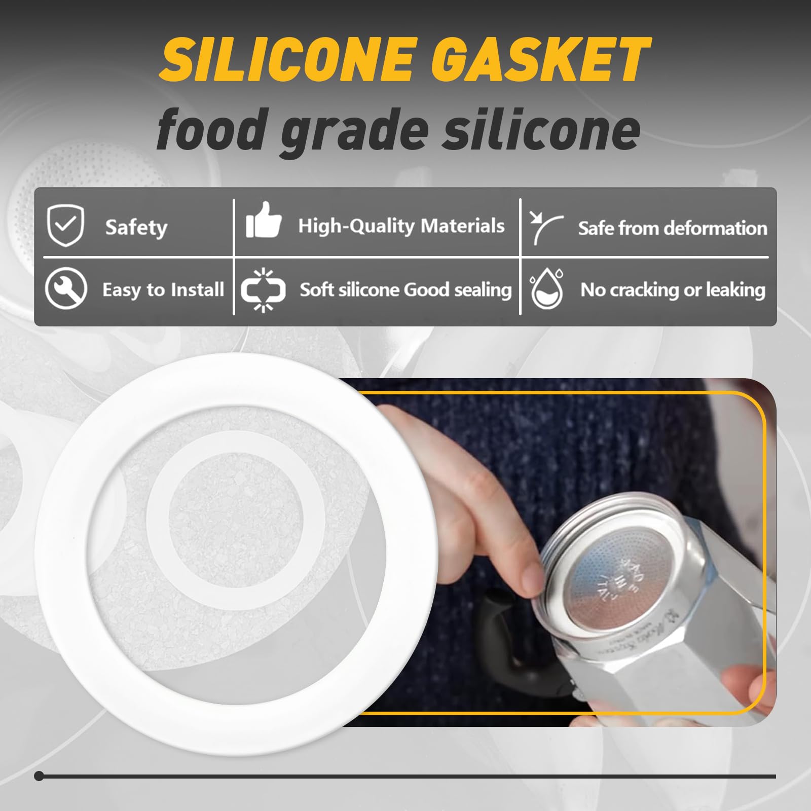 6 Pcs Gasket Seal Rings For Bialetti Moka Express Dama 9 Cups - Spare Food Grade Silicone Sealing Rings For Aluminium Stovetop C