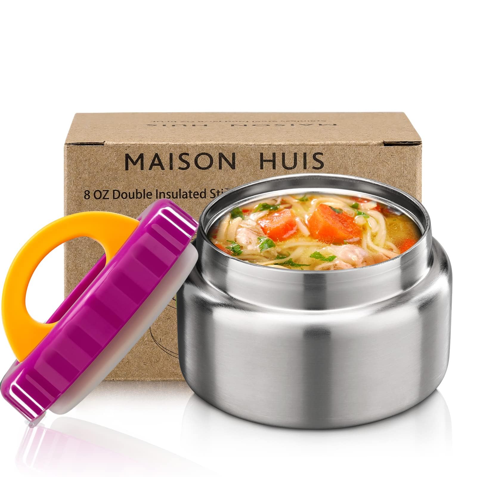 MAISON HUIS 8oz Soup Thermo Wide Mouth Vacuum Insulated Thermo Jar, Leak Proof Stainless Steel Food Container for Hot&Cold Food 