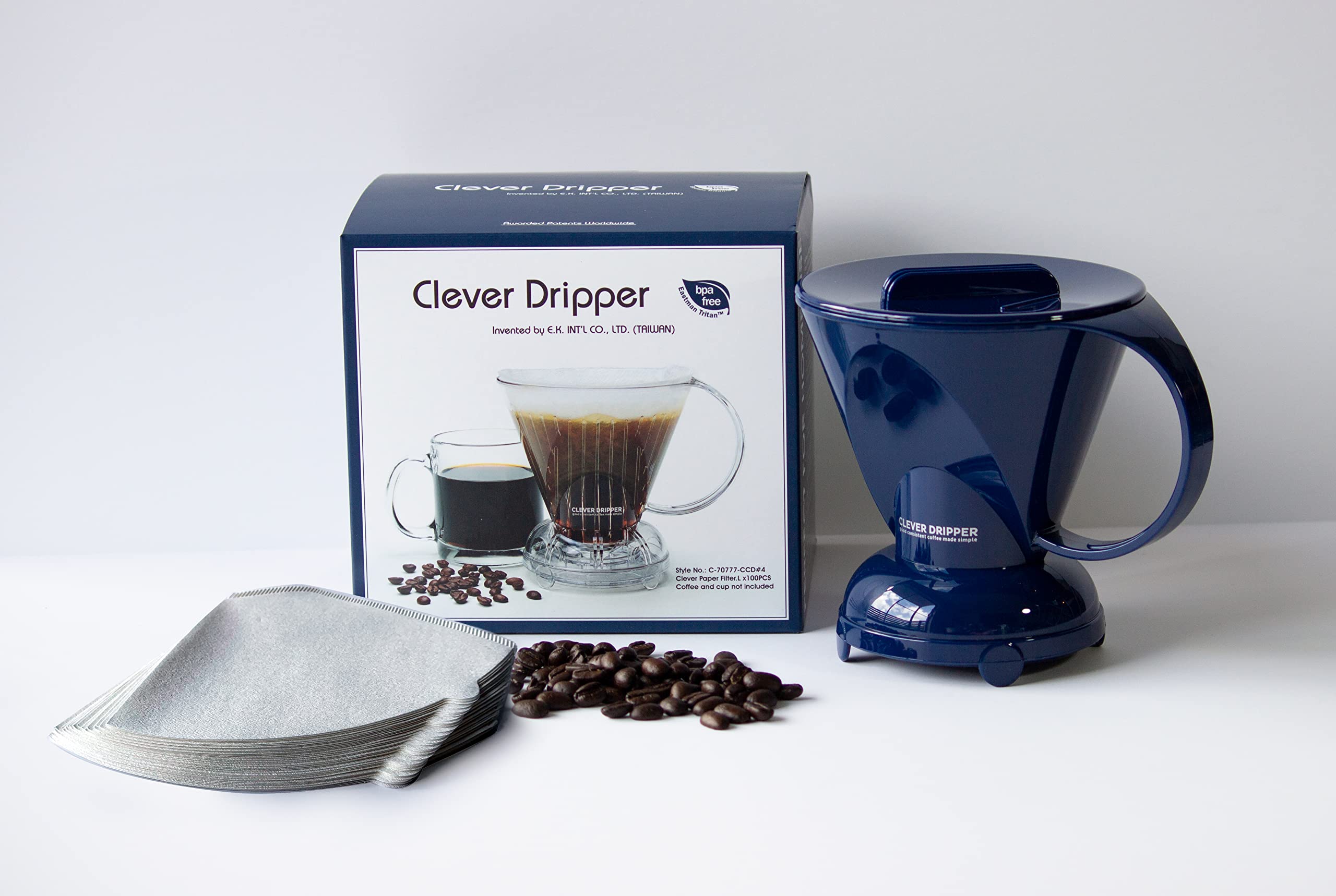 Clever Coffee Dripper and Filters  Large 18 oz (Royal Blue)| Barista's Choice| Safe BPA Free Plastic|Includes 100 Filters