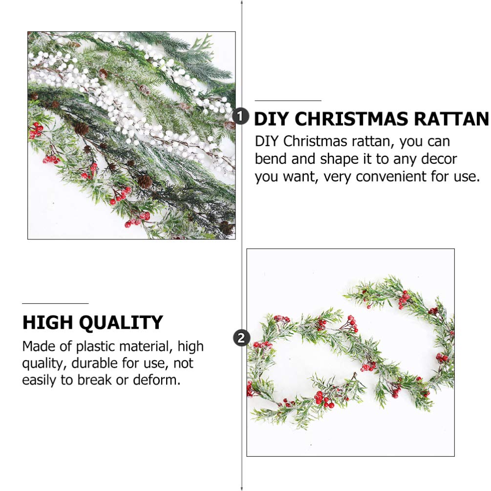 Christmas Artificial Garland, 5.2ft Artificial Holly Berry Garland Berries Leaves Door Xmas Wall Vine Swag for Outdoor Front Doo