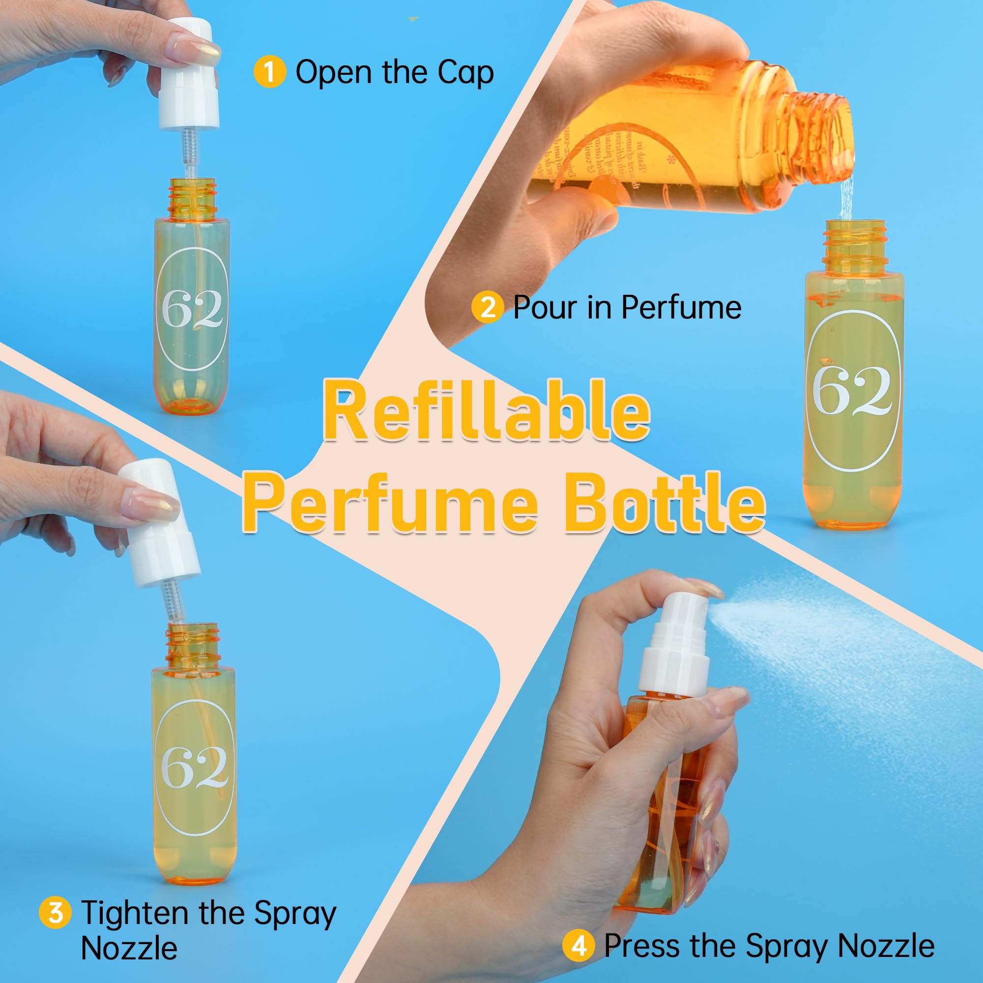 Travel Size Toiletry Bottles, Compatible With Sol De Janeiro 62 Perfume, Tsa Approved Leak-Proof Empty Spray Bottle, Refillable