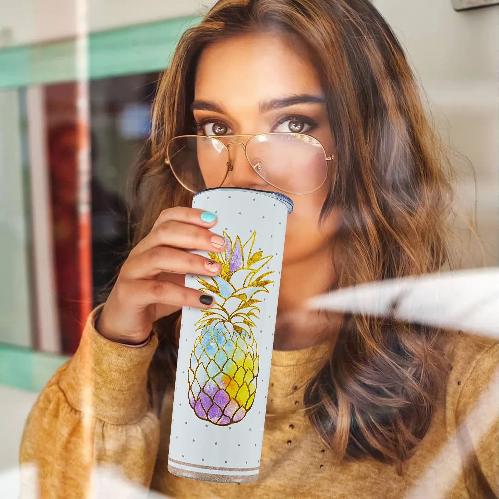 Mofvugz Pineapple Tumbler-Pineapple Gifts For Women,Hawaiian Gifts For Women-Pineapple Decor,Pineapple Stuff-Gold Tumbler Pineap