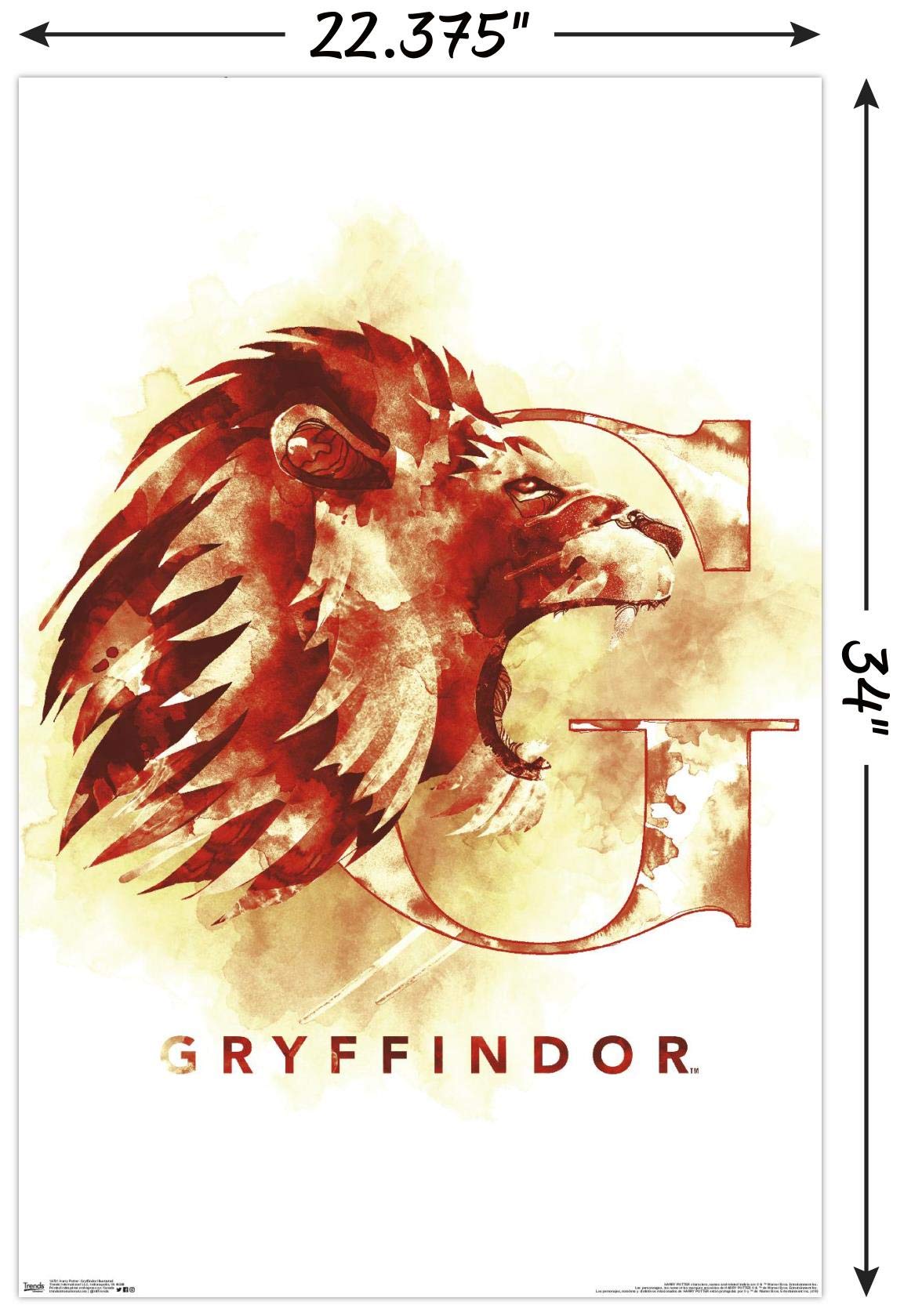 Trends International Wizarding World: Harry Potter-Gryffindor Illustrated House Logo Wall Poster, 22.375'' X 34'', Unframed Vers