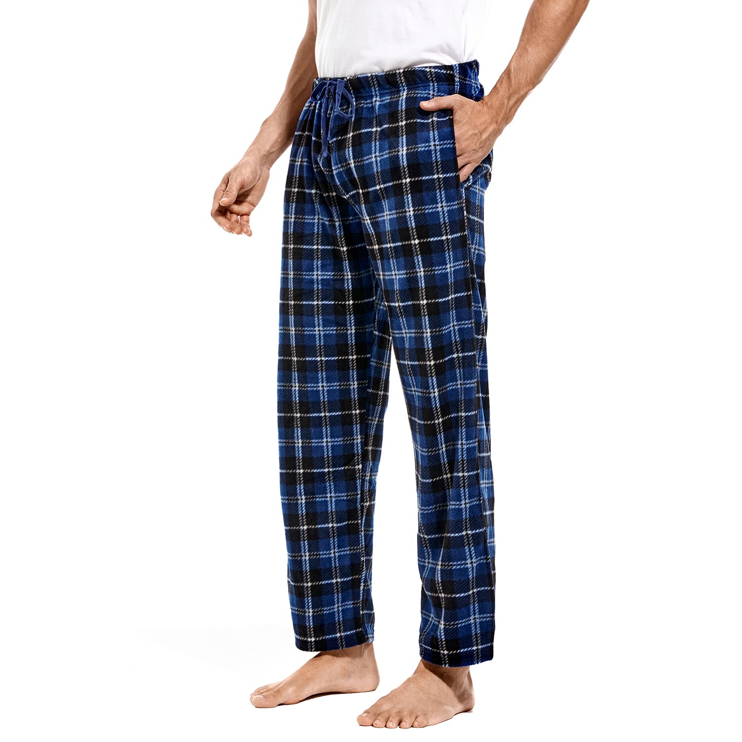 Dg Hill Menas Plaid Microfleece Pajama Pants With Pockets, Blue Plaid Pjs