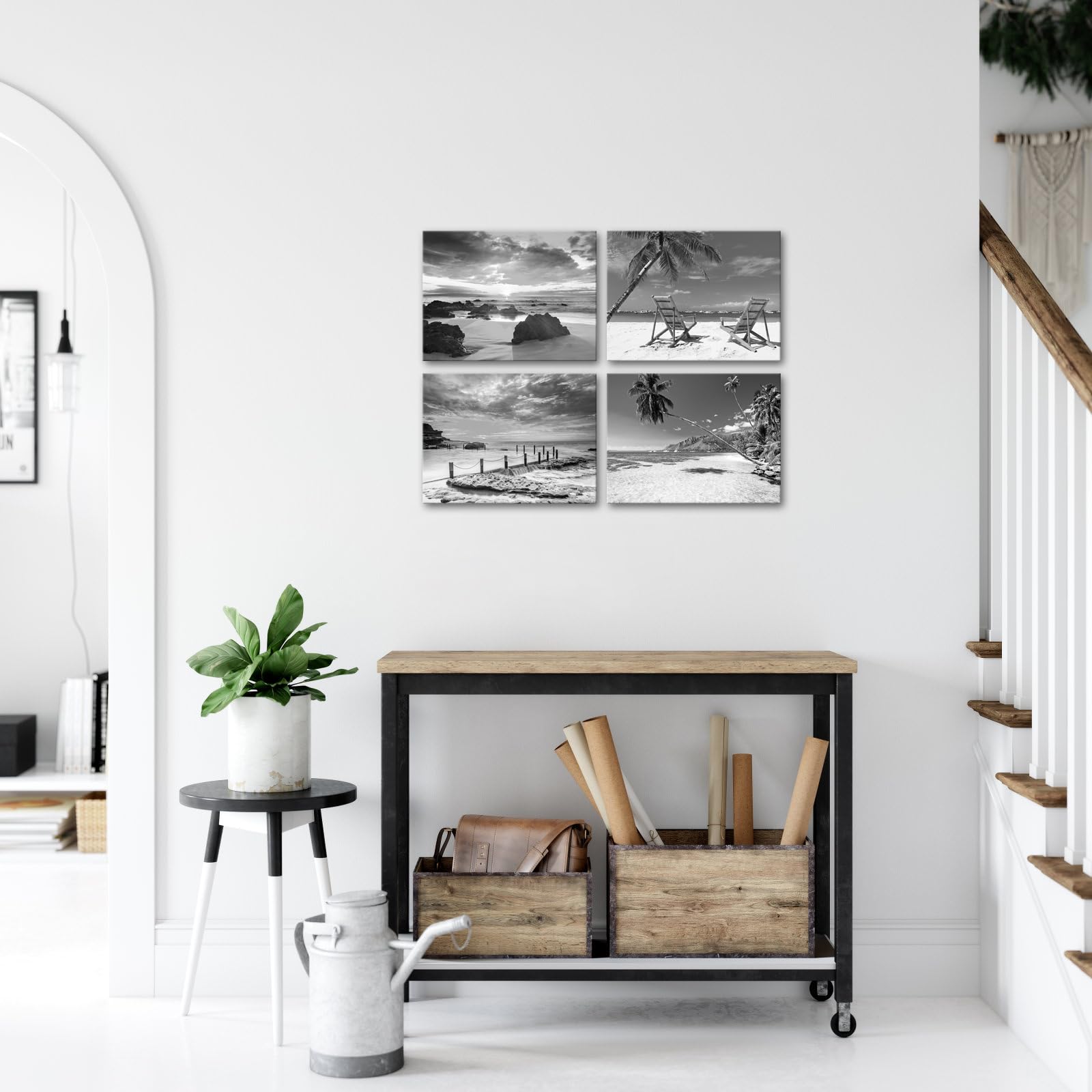 Nachic Wall Black And White Beach Wall Art Sea Sunrise Pictures Palm Tree Landscape Painting On Canvas Modern Home Living Room B