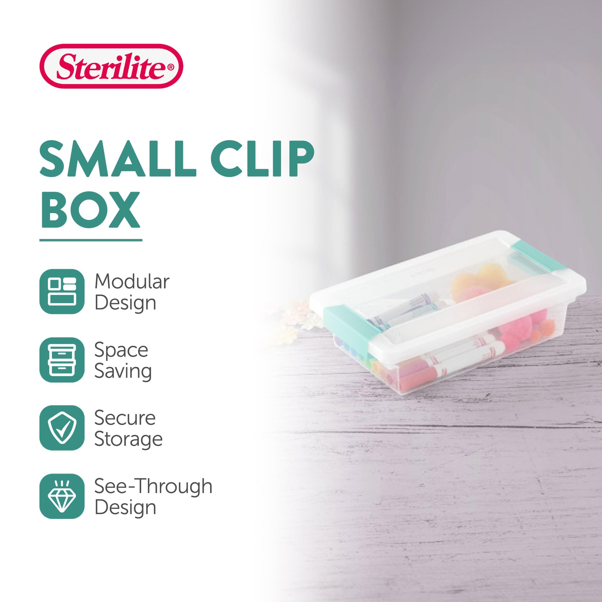 Sterilite 18-Pack Clip Box, Clear Storage For Crafts, Supplies And Office Items, Small