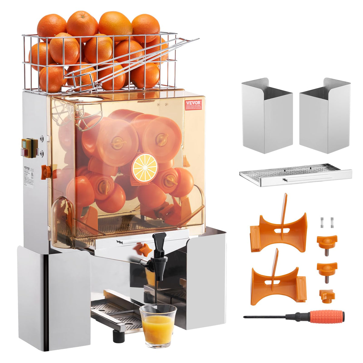 Vevor Commercial Orange Juicer Machine, 120W Automatic Juice Extractor With Water Tap, Stainless Steel Orange Squeezer 20 Orange
