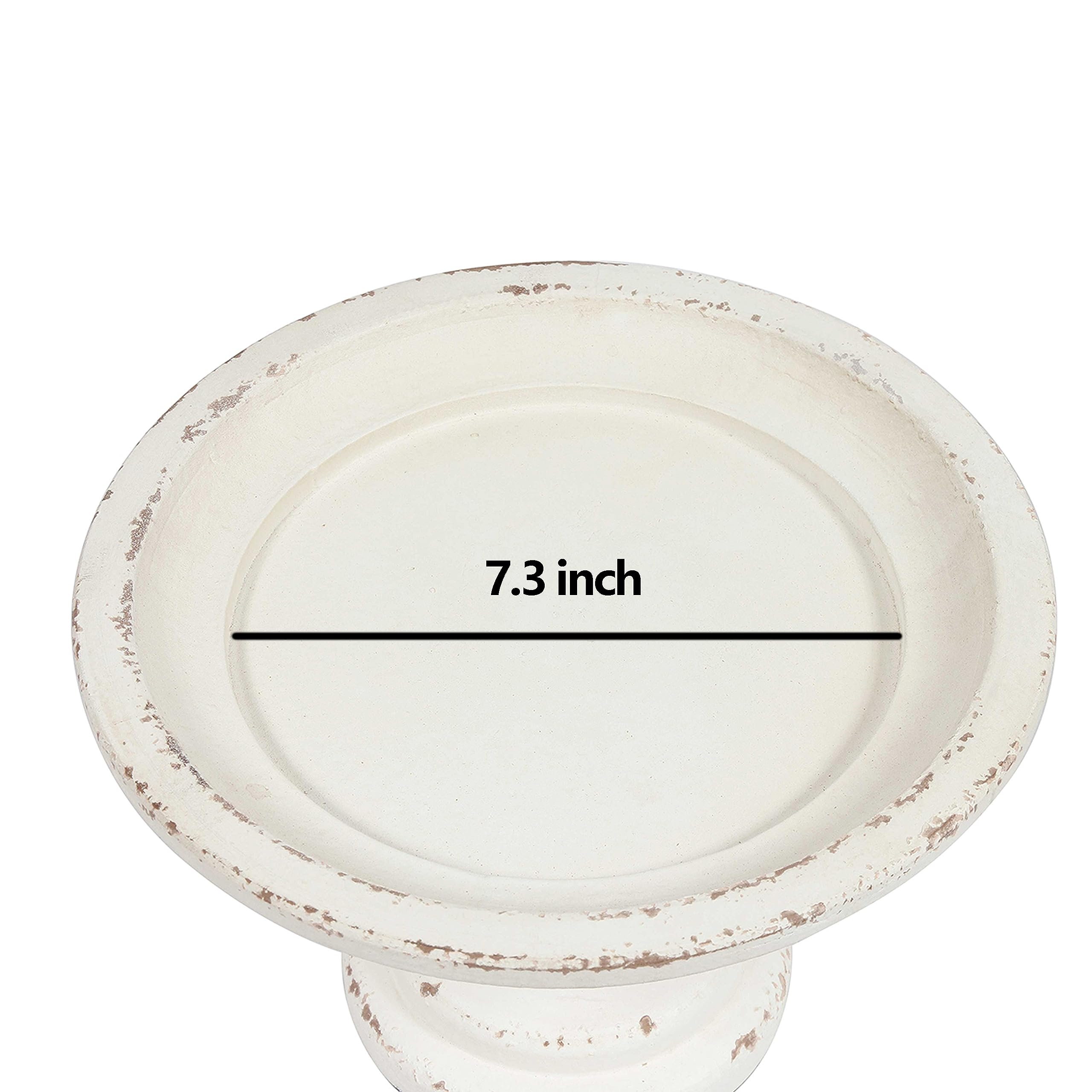 Rustic White Wood Pedestal Tray Stand For Table Decoration,Round Distressed Finished Cake Stand Dessert Table Display,Farmhouse