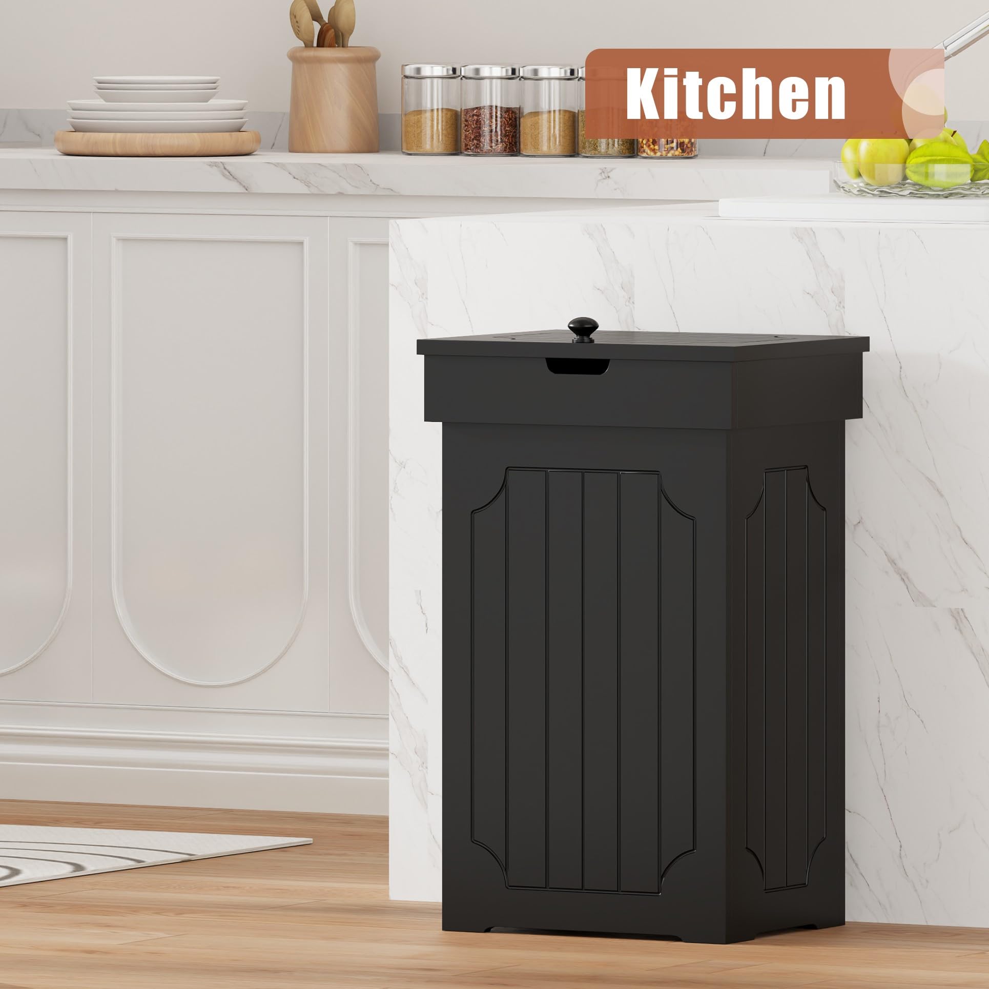 Function Home Trash Can Cabinet, 13 Gallon Kitchen Garbage Can, Wooden Recycling Trash Bin, Freestanding Dog Proof Trash Can, Fa