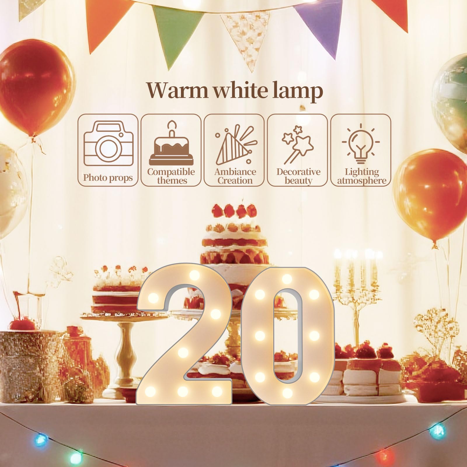 NANXU LED Marquee Light Up Numbers Sign - Lighted Birthday Numbers Sign for 24th Birthday Party Decoration, Bar Wall, Home, Tabl