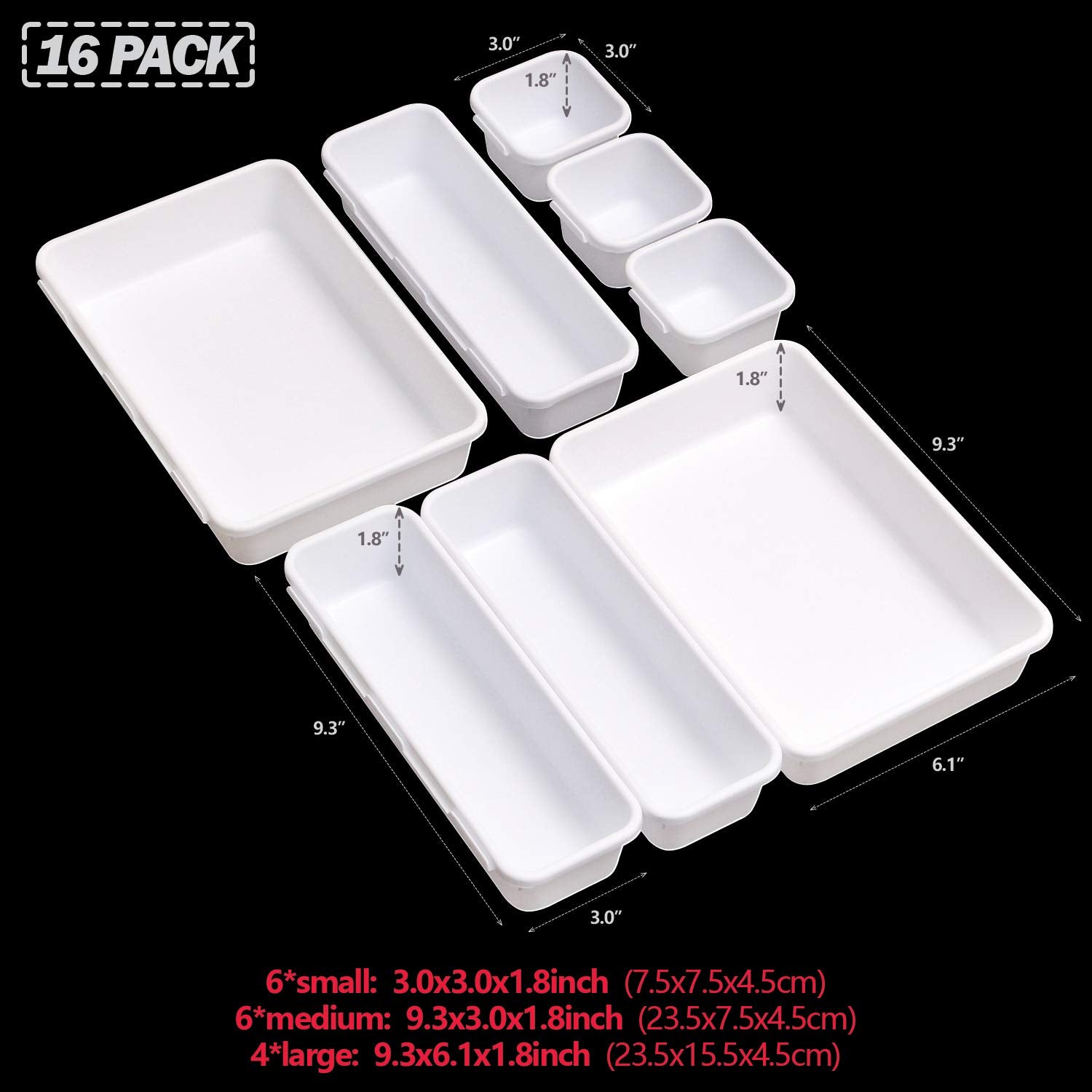 Set of 16 Interlocking Desk Drawer Organizer Tray Dividers Plastic Shallow Narrow Drawers Organizers Separators Storage Bins Con
