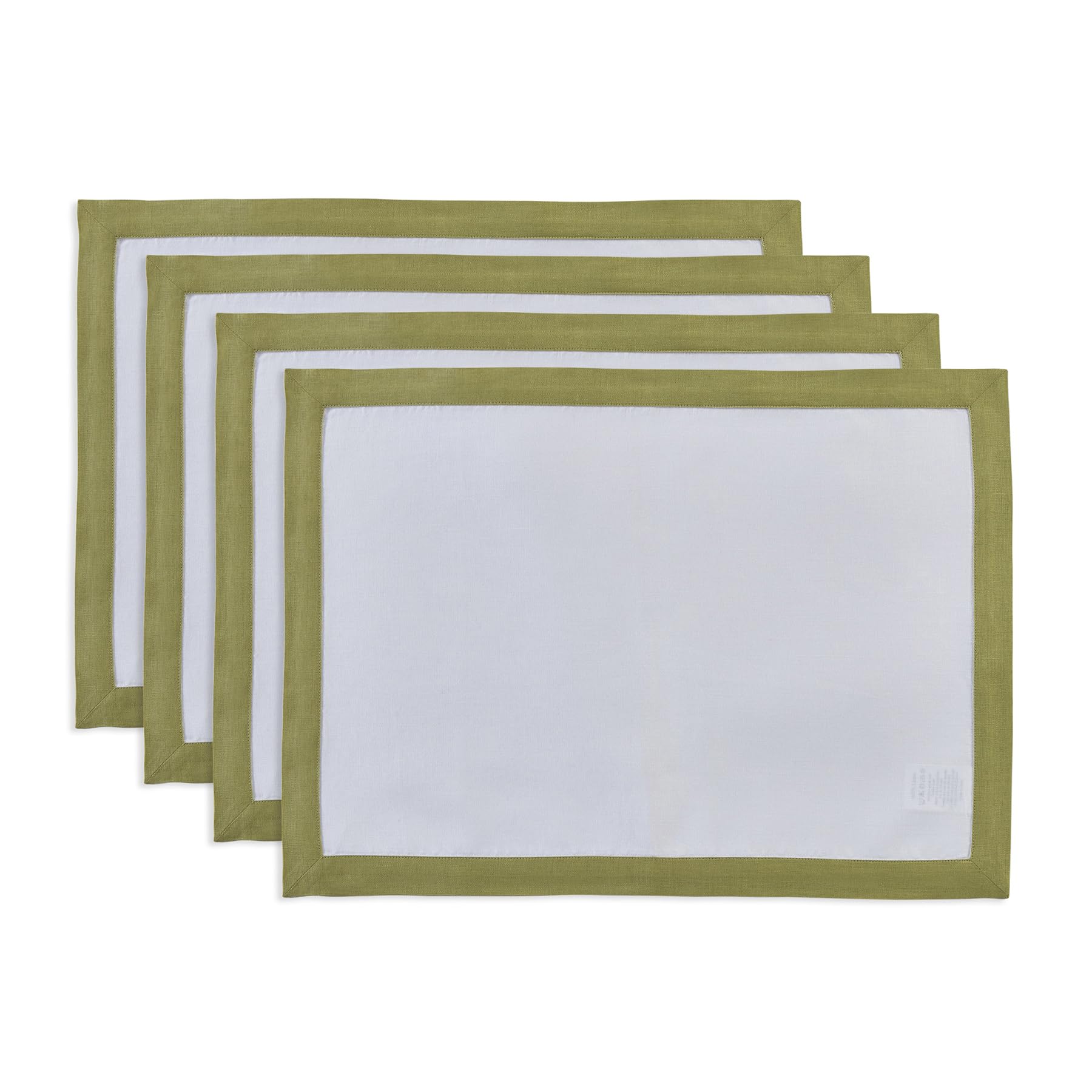 Solino Home Linen Placemats Set Of 4-100% Pure Linen Cloth Fabric Placemats Avocado And White - 19'' L X 14'' W Inch Washable Di