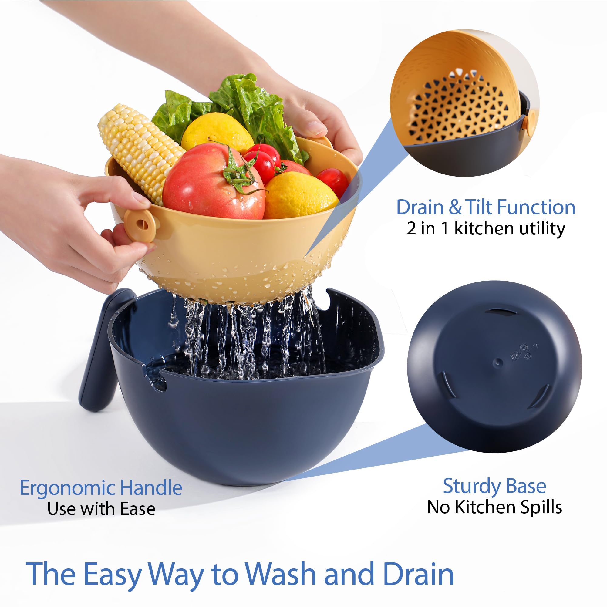 Chef'S Path 2 In 1 Kitchen Strainer And Colander For Kitchen, Multifunctional Food Strainer Set, Bpa Free Plastic Colander With