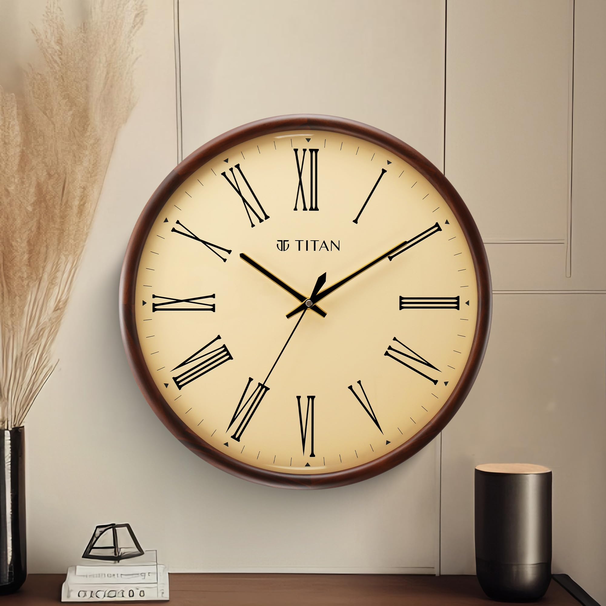 Titan Classic Wooden Wall Clock In Roman Numerals With Silent Sweep - 41.5 Cm X 41.5 Cm (Large)