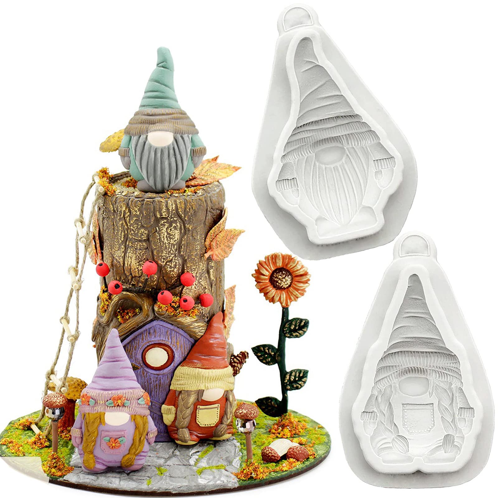 2 Pcs Christmas Gnome Fondant Molds, Dwarf Doll Chocolate Cake Decorating Silicone Mold For Christmas Birthday Party Cupcake Dec