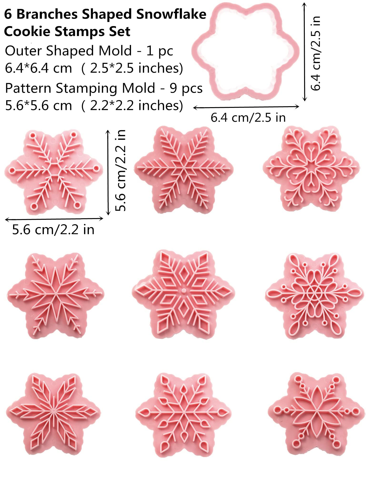 9 Patterns Of 3D Snowflake Cookie Stamps Set, Food Grade Plastic 6 Branches Shaped Snowflakes Stamping Cookie Cutters Fondant St