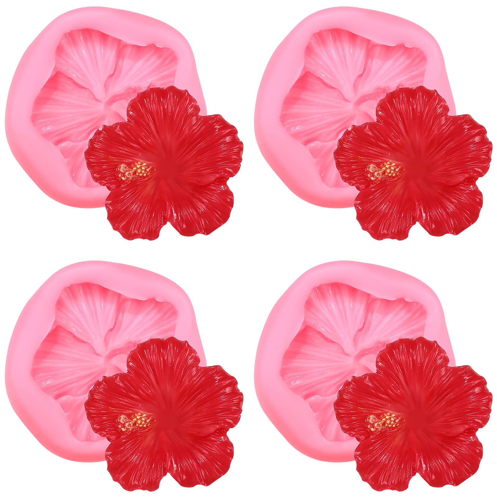 4 Pieces Flower Silicone Molds Flower Candy Molds Silicone Chocolate Gummy Molds For Cake Decorating Hibiscus Flower Cake Molds