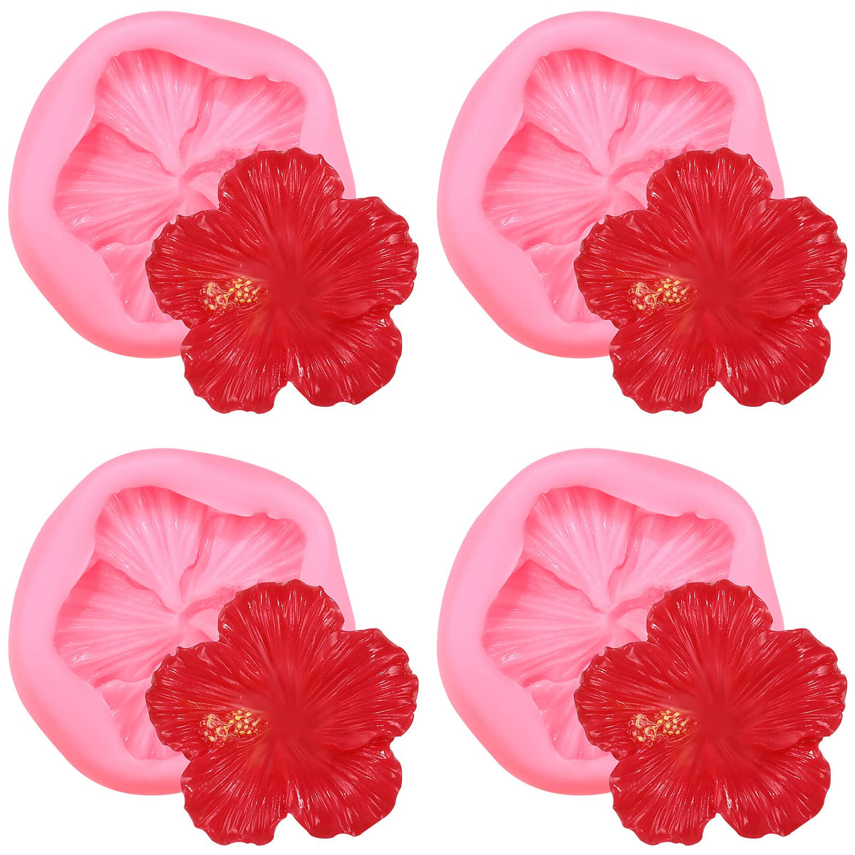 4 Pieces Flower Silicone Molds Flower Candy Molds Silicone Chocolate Gummy Molds For Cake Decorating Hibiscus Flower Cake Molds
