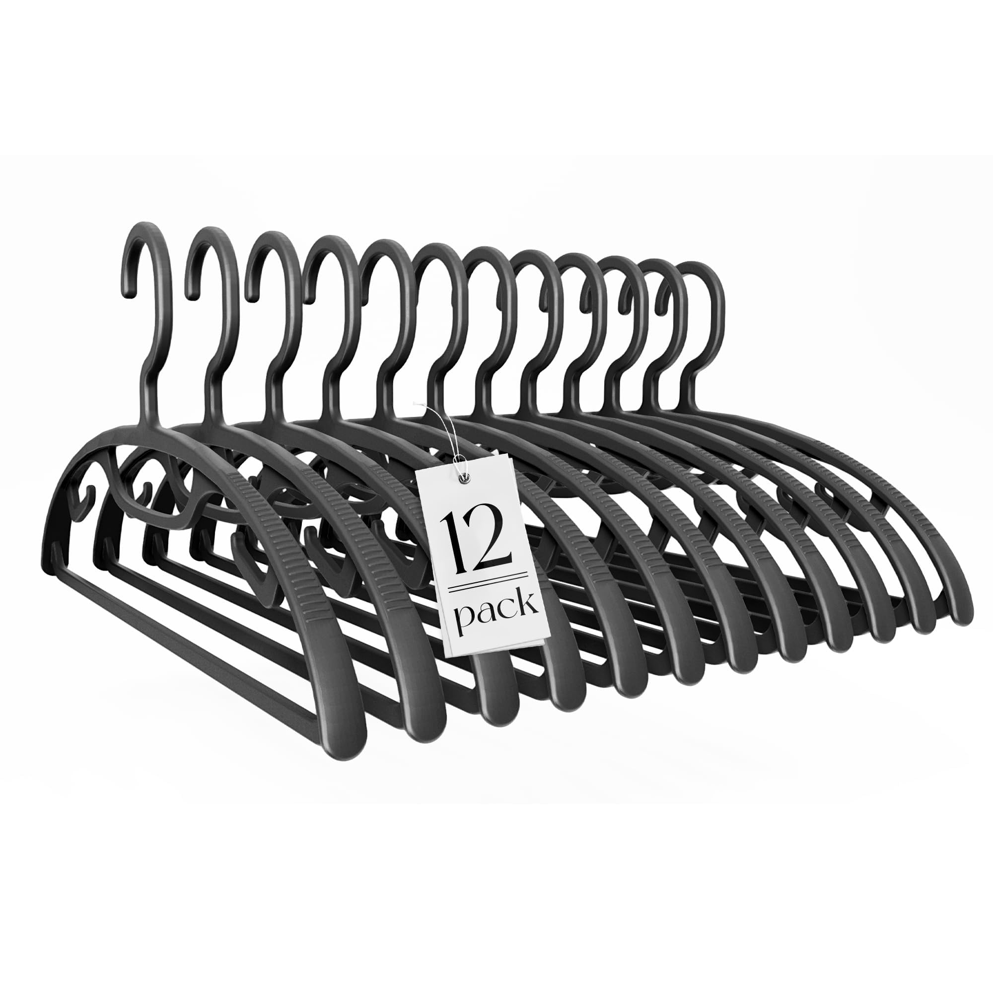 House Day Black Plastic Clothes Hangers, Heavy Duty Coat Hangers 12 Pack, Premium Thick Wide Shoulder Suit Hanger With Non-Slip