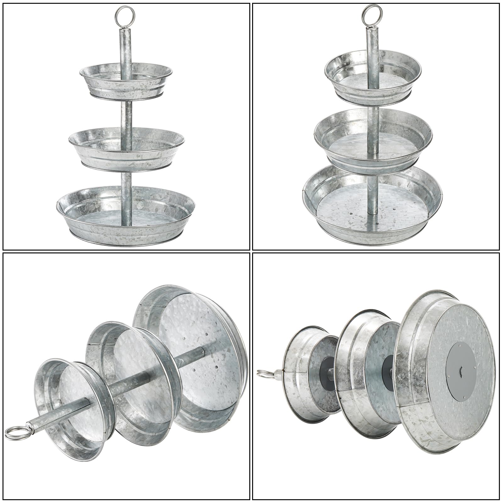 Okllen 3 Tier Serving Tray, Galvanized Metal Cupcake Stand Vintage Dessert Appetizer Stand, Rustic Home And Garden Display Stand