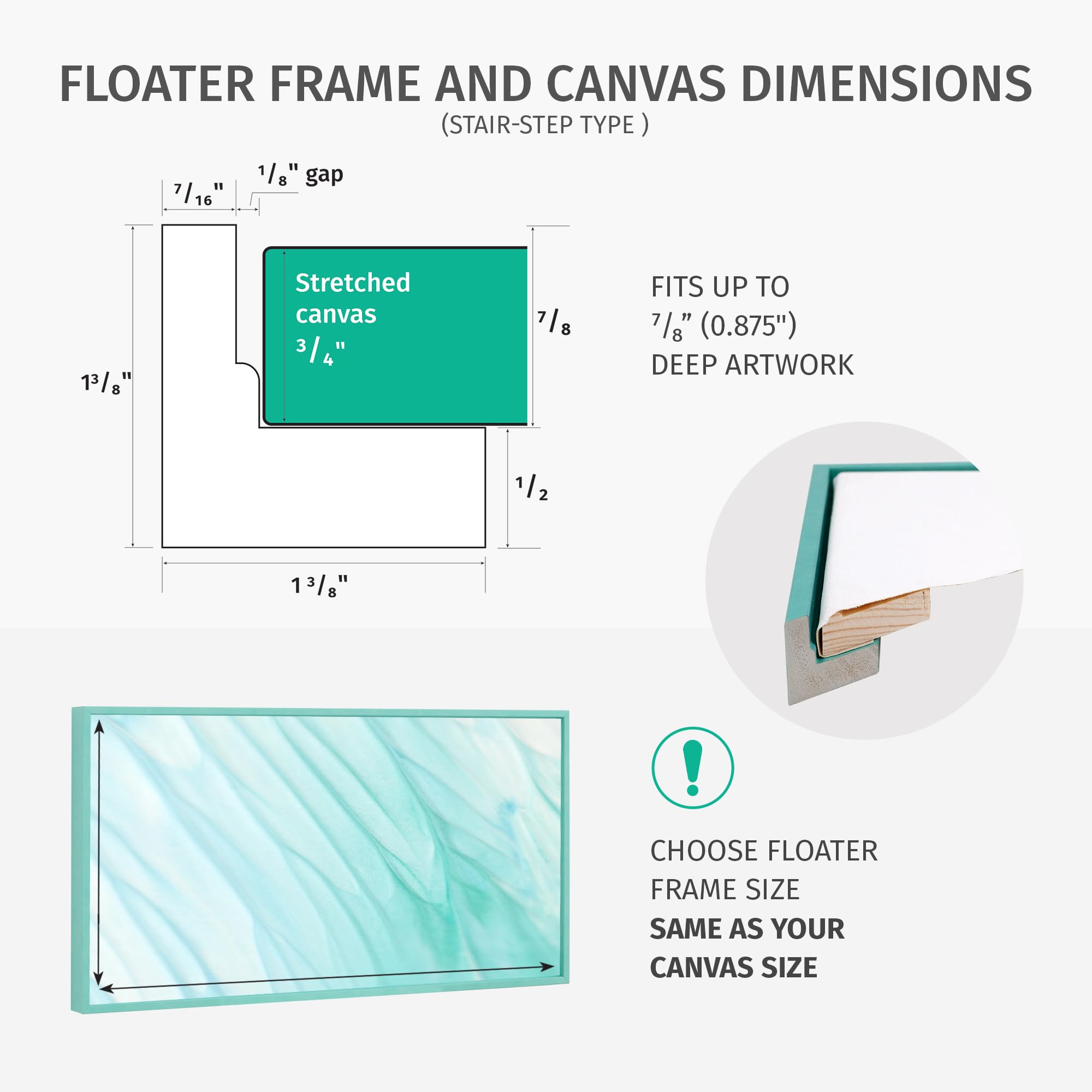 Pixy Canvas Floater Frame 18X36 For 3/4 (0.75) Inch Deep Canvas Paintings/Canvas Prints/Wood Canvas Panels/Wall Art/Wall Decor/H