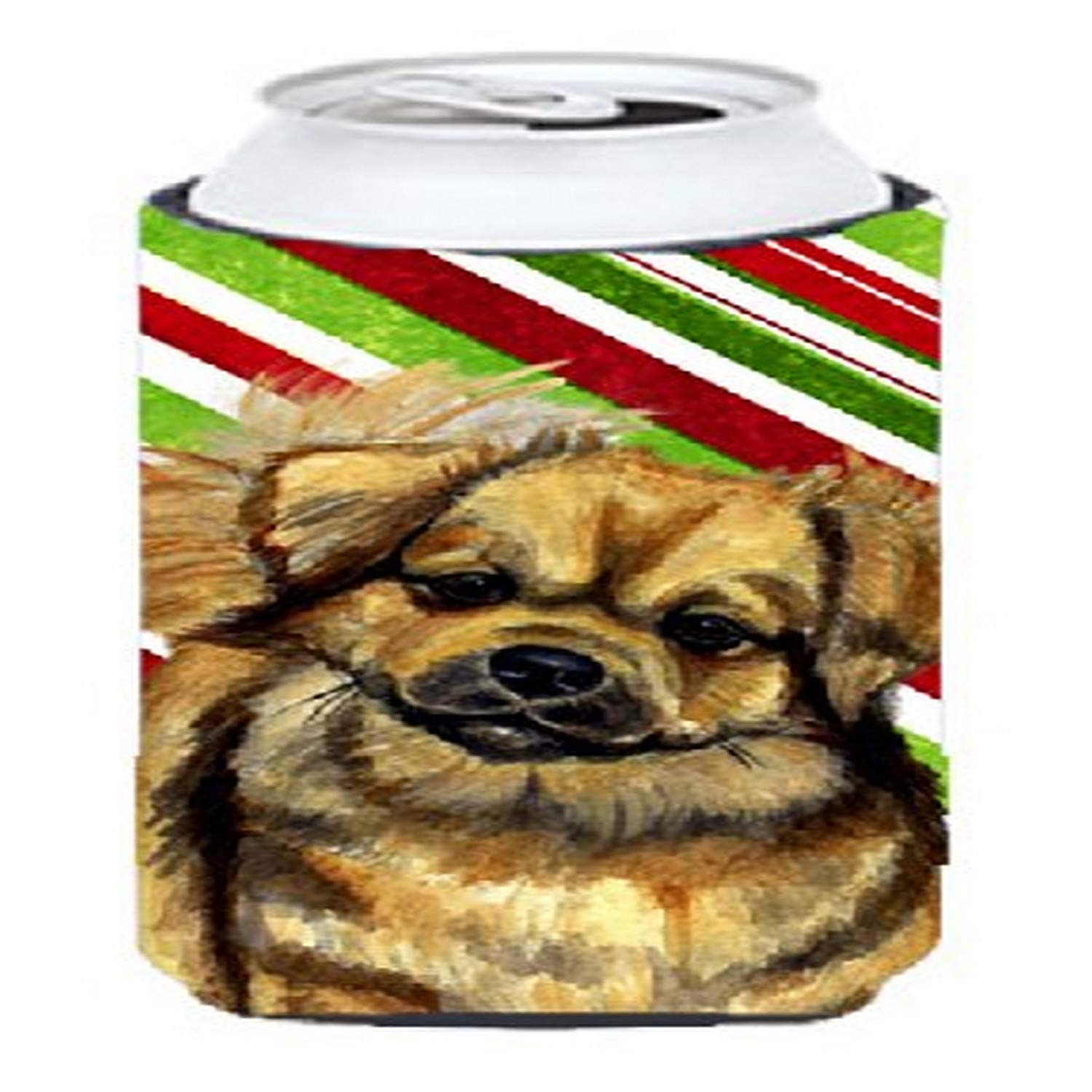 Tibetan Spaniel Candy Cane Holiday Christmas  Tall Boy Beverage Insulator Beverage Insulator Hugger
