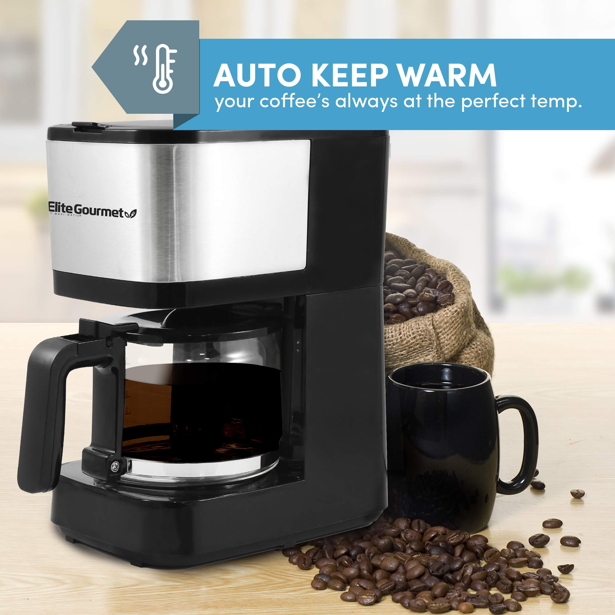 Elite Gourmet Ehc9420 Automatic Brew  Drip Coffee Maker, With Pause N Serve, Reusable Filter, Onoff Switch, Water Level Indicato