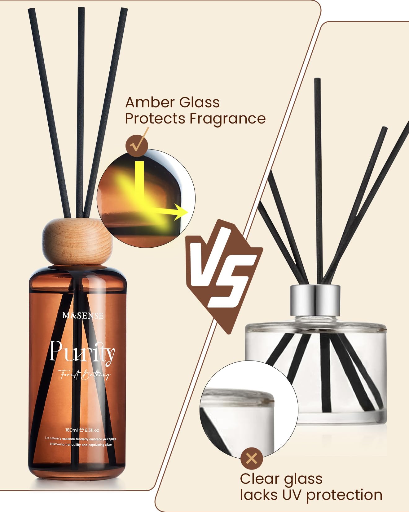 M&SENSE Madagascar Vanilla Reed Diffuser Set: 6.3 fl oz Non-Toxic Aroma Set with Sticks, Long-Lasting Natural Essential Oil Gift