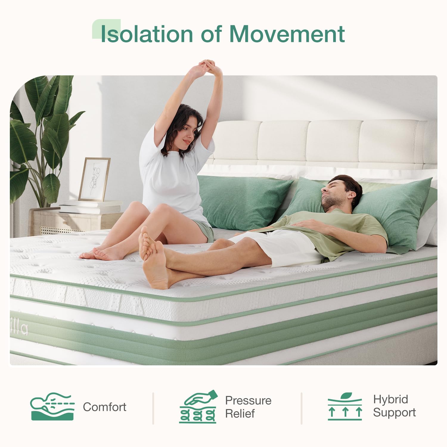 Novilla Queen Mattress, 12 Inch Hybrid Mattress In A Box, Gel Memory Foam With Individual Pocket Springs For A Peaceful Sleep, Q